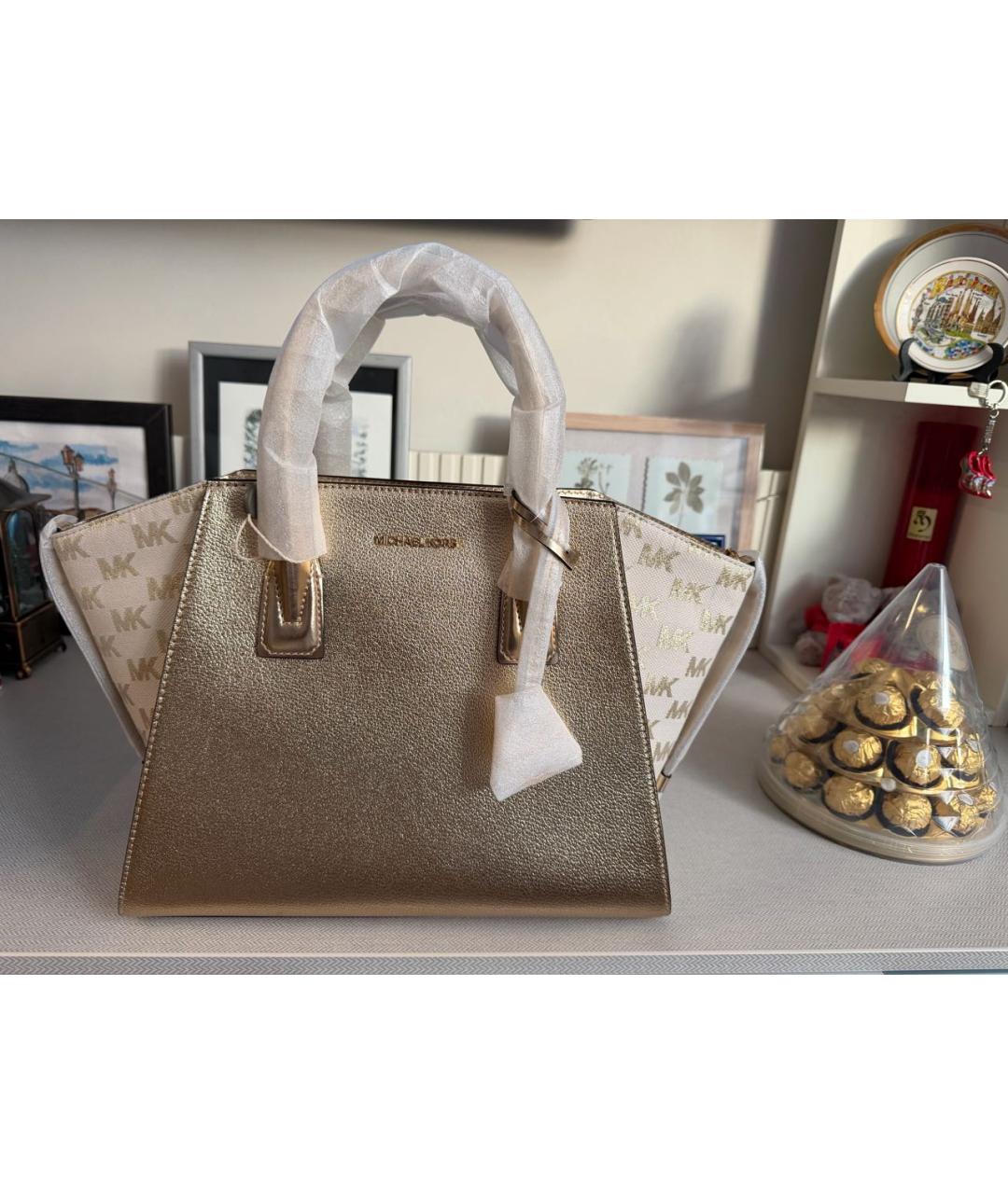 MICHAEL MICHAEL KORS Золотая кожаная сумка через плечо, фото 3