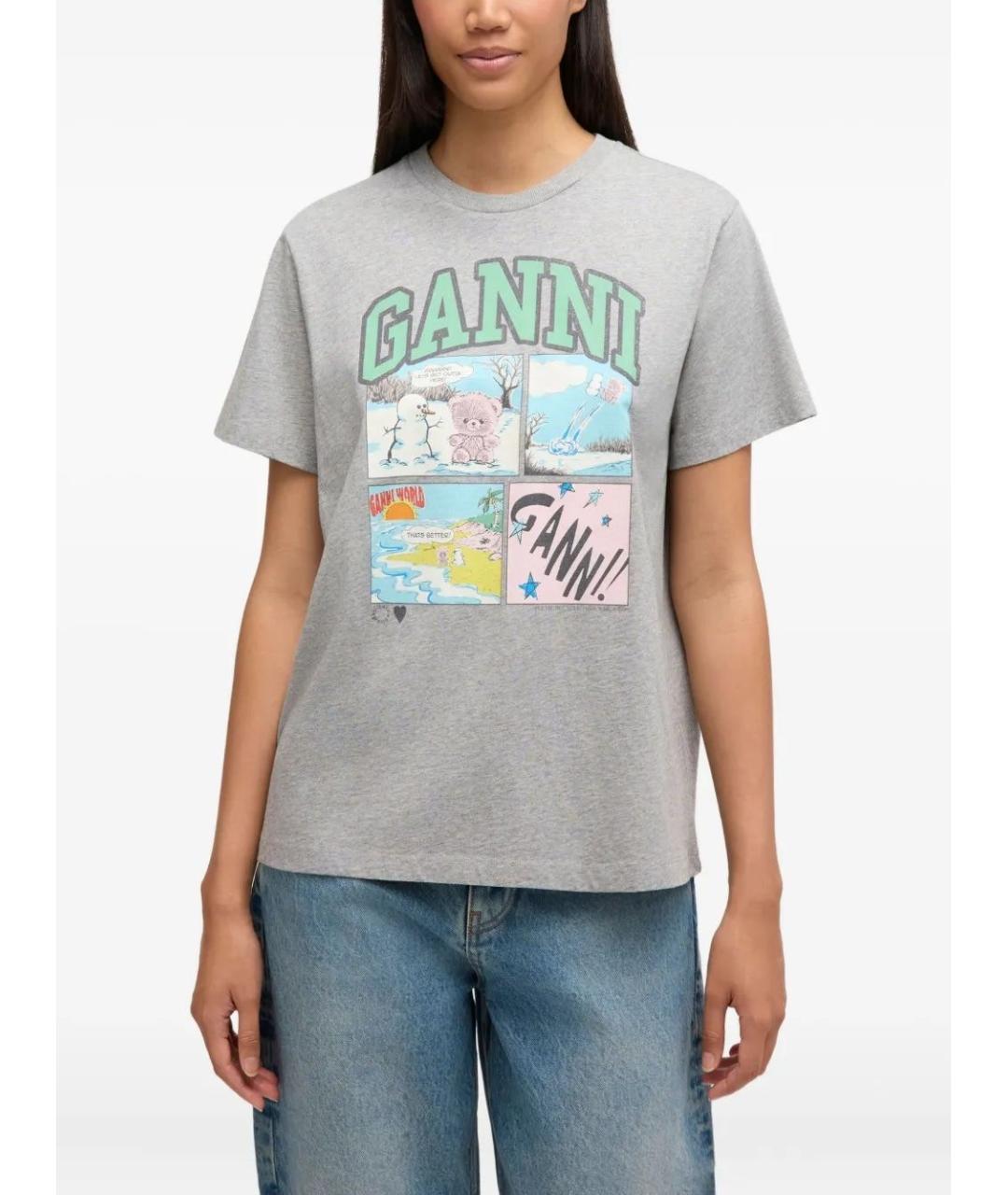 GANNI Хлопковая футболка, фото 3