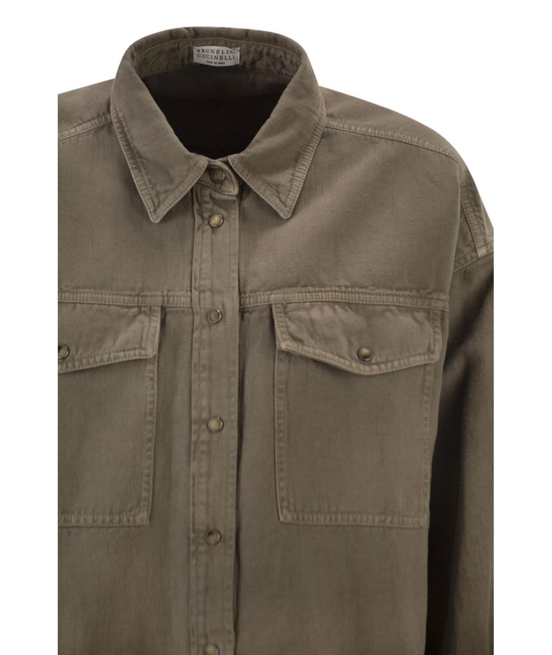 BRUNELLO CUCINELLI Коричневая хлопковая рубашка, фото 4