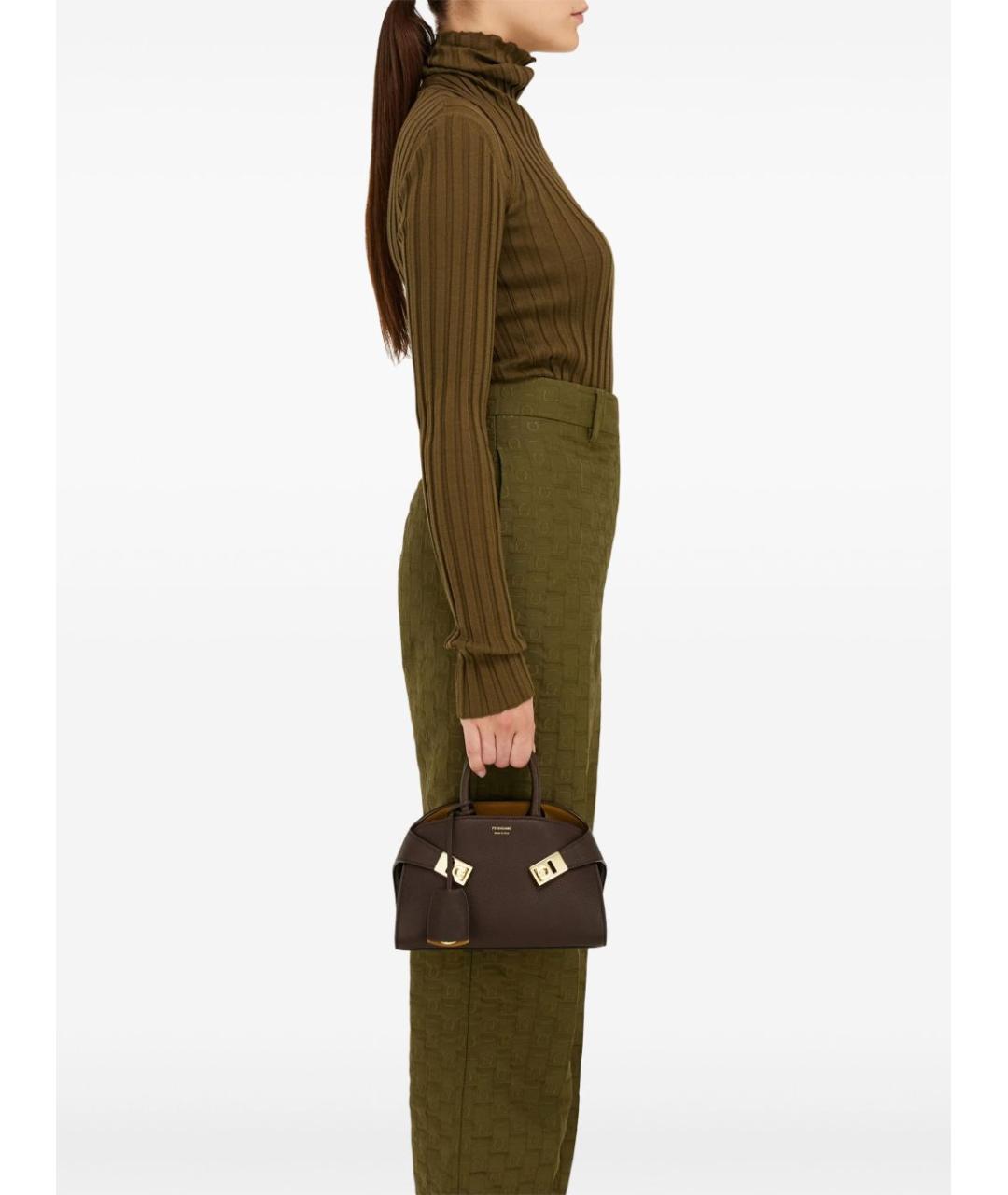 FERRAGAMO Коричневая кожаная сумка тоут, фото 4