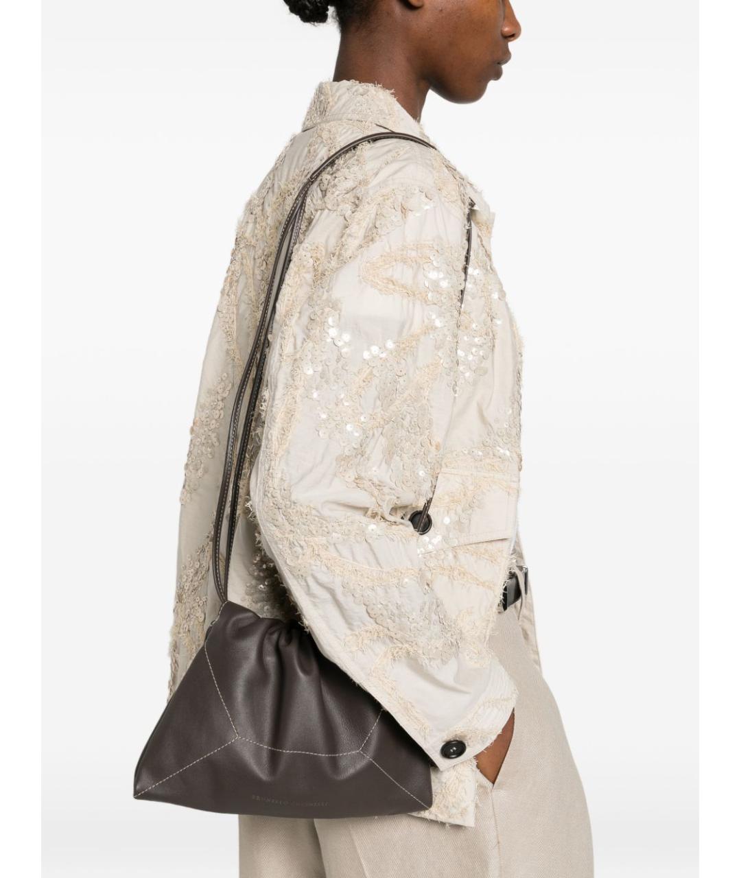 BRUNELLO CUCINELLI Коричневая кожаная сумка через плечо, фото 5