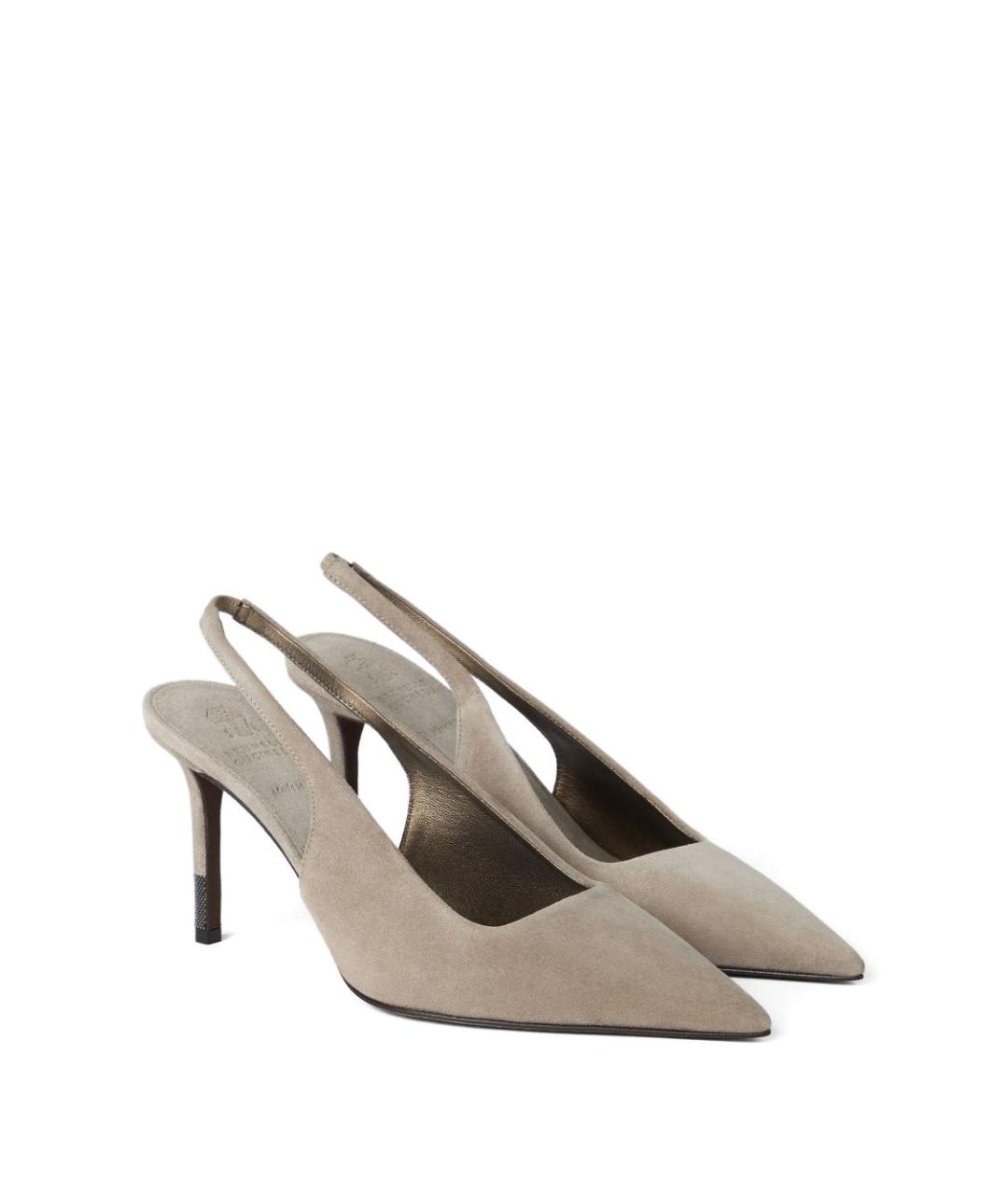 BRUNELLO CUCINELLI Бежевые замшевые туфли, фото 3