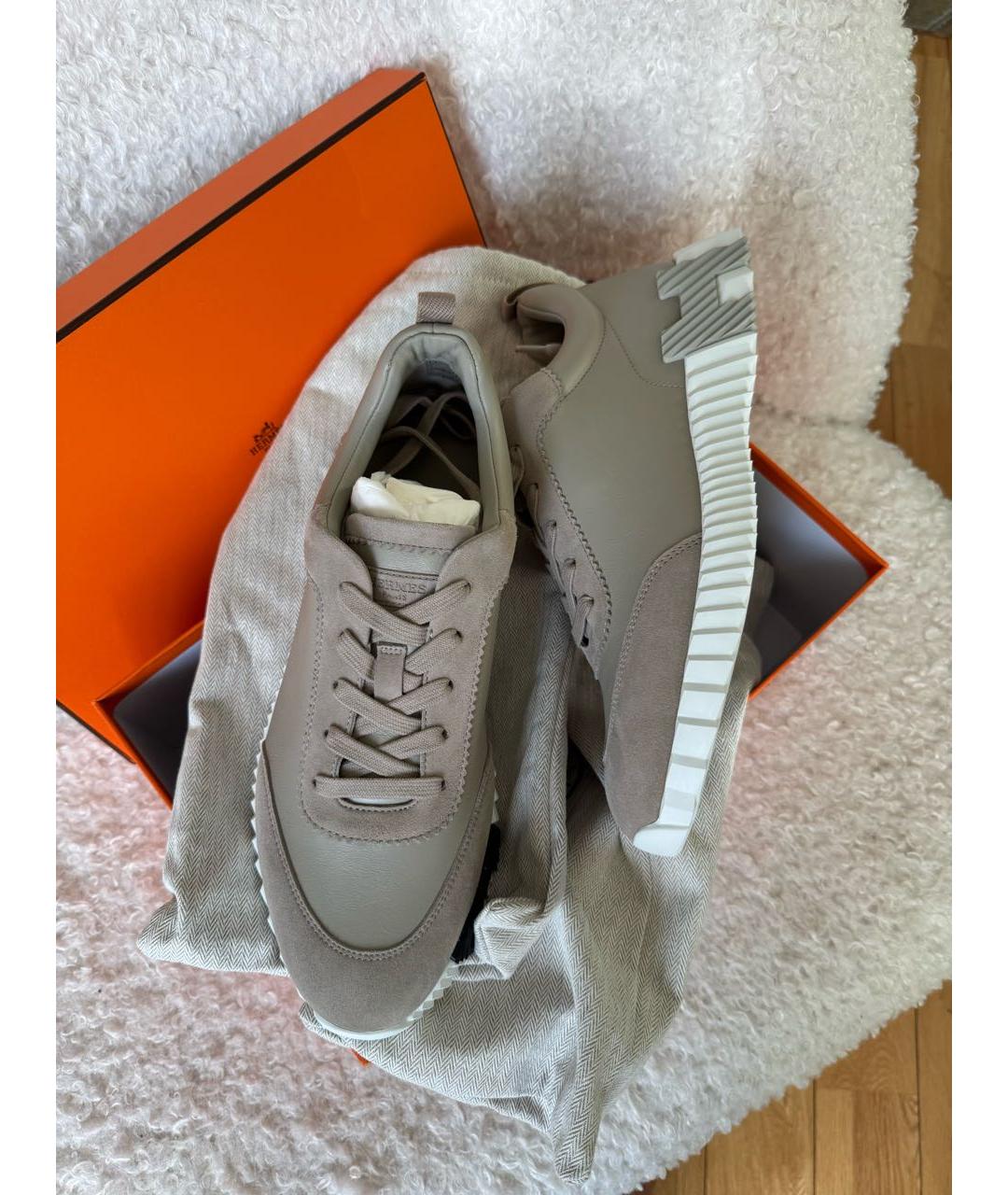 HERMES Бежевые кожаные низкие кроссовки / кеды, фото 4