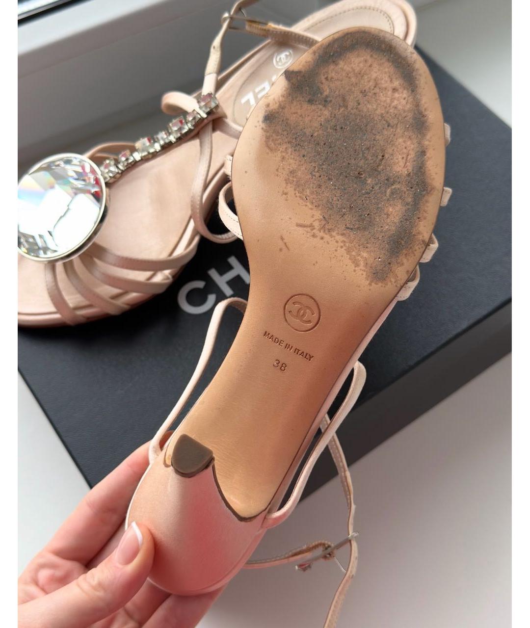 CHANEL Розовые текстильные босоножки, фото 7