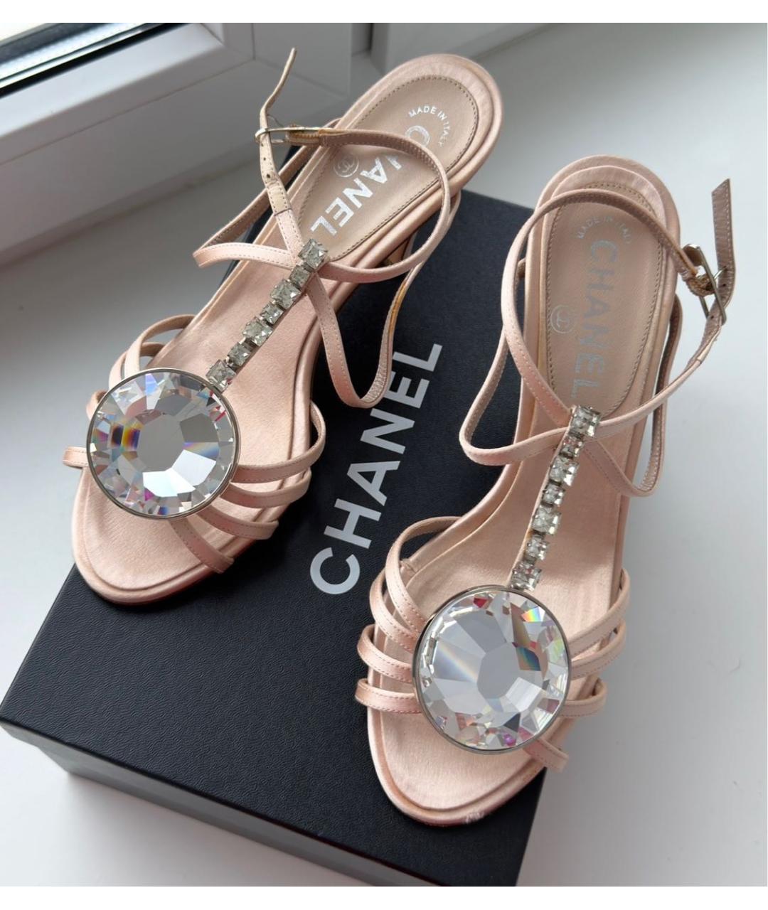 CHANEL Розовые текстильные босоножки, фото 2