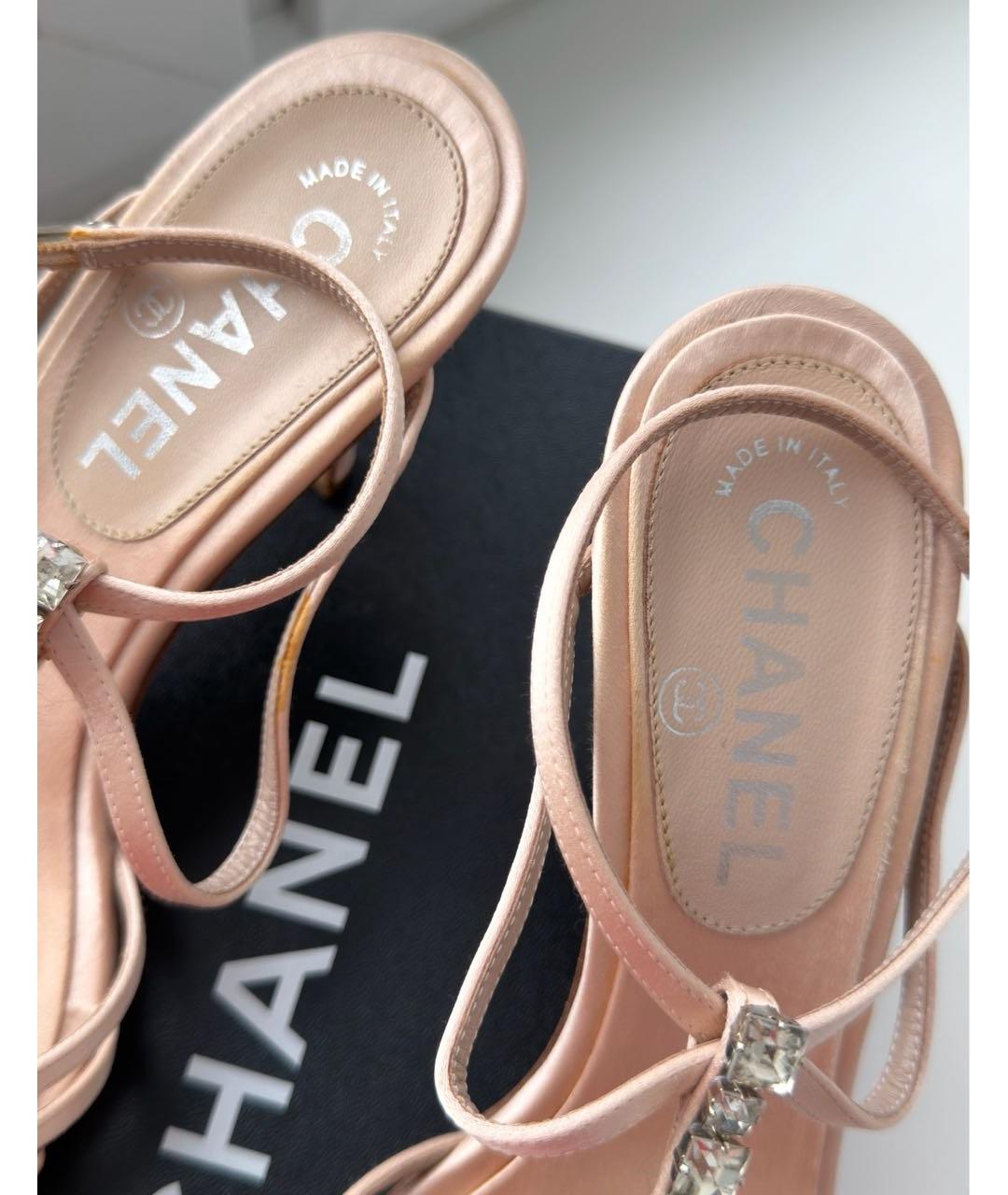 CHANEL Розовые текстильные босоножки, фото 3