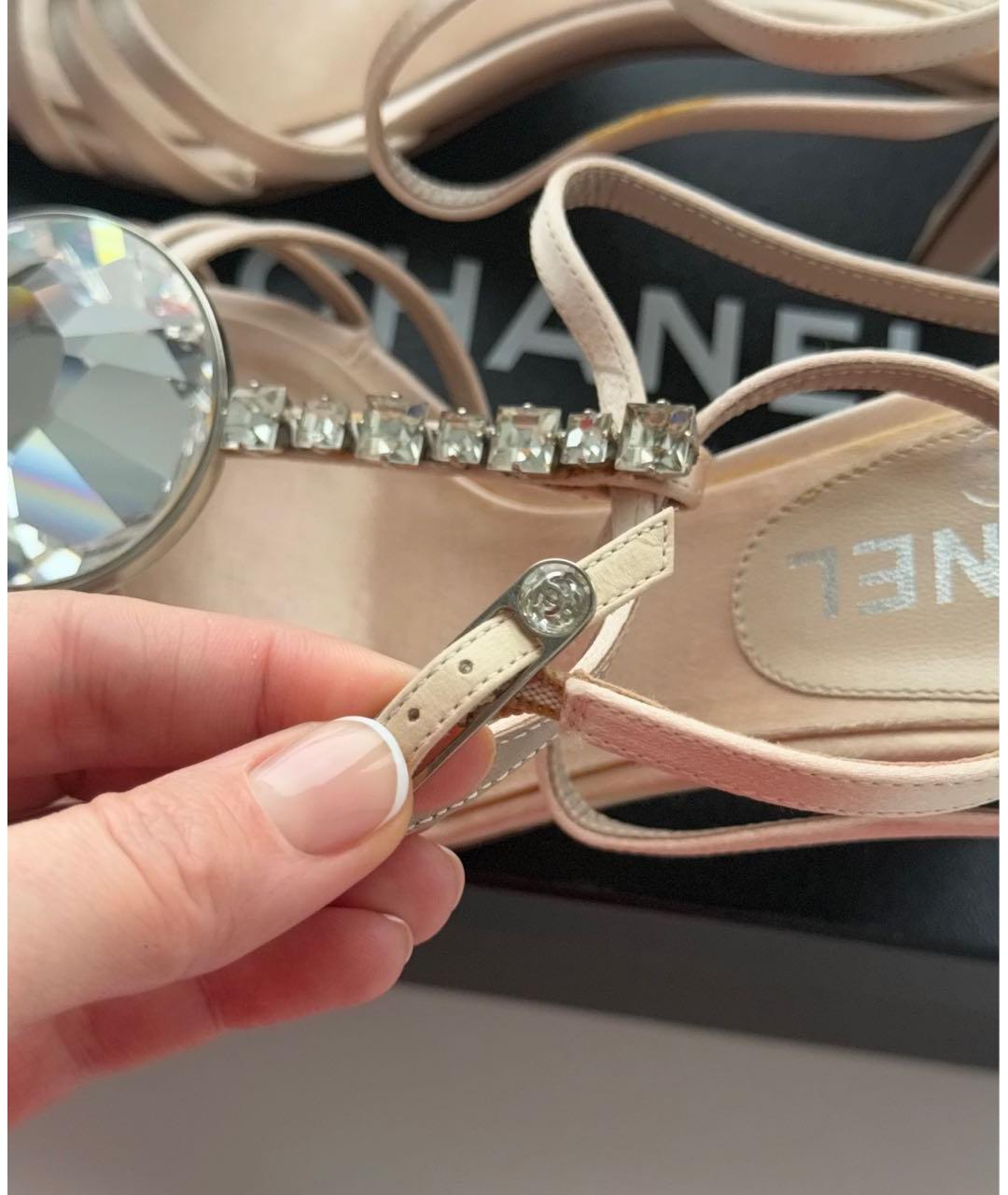 CHANEL Розовые текстильные босоножки, фото 8