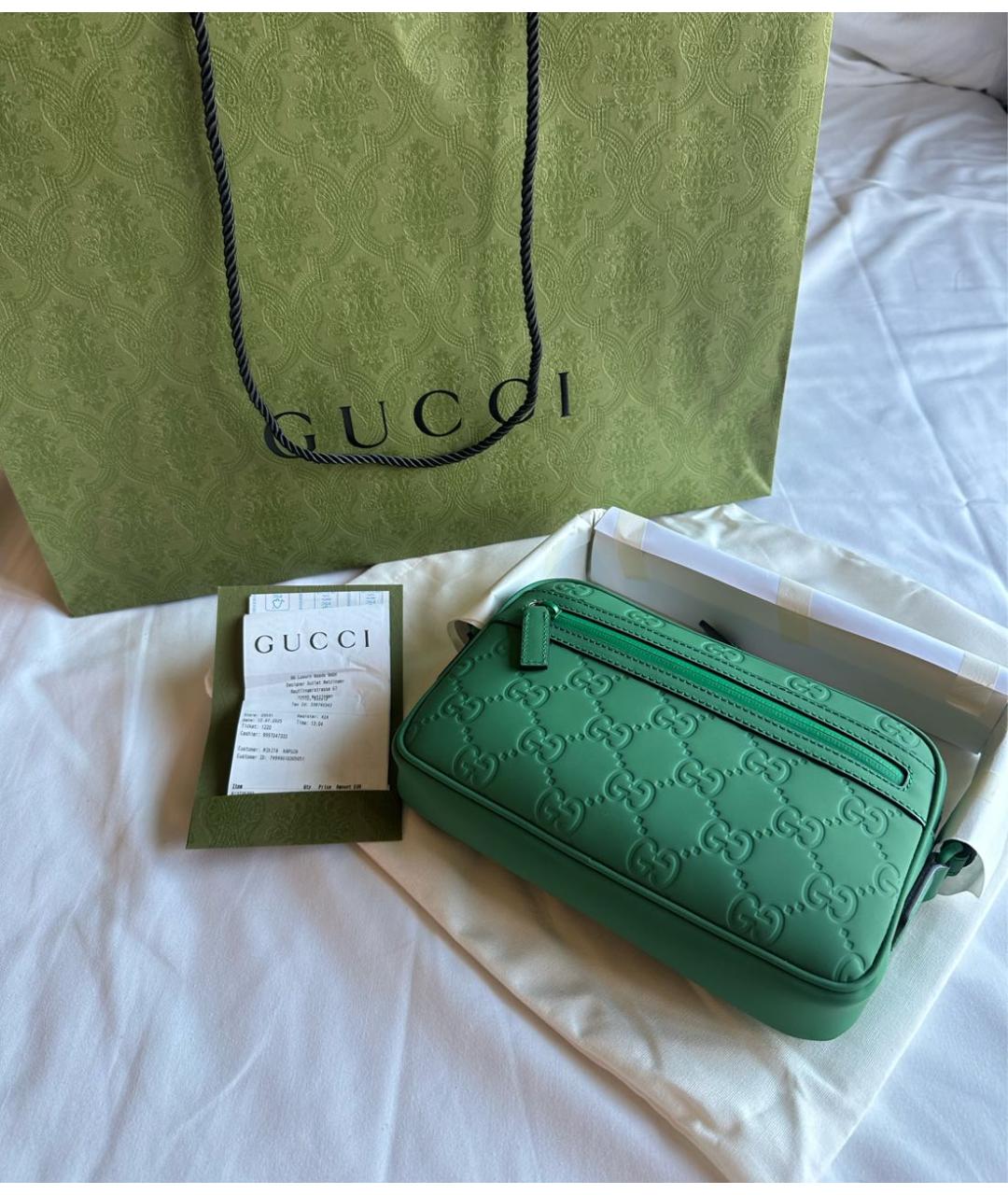 GUCCI Зеленая кожаная барсетка, фото 7