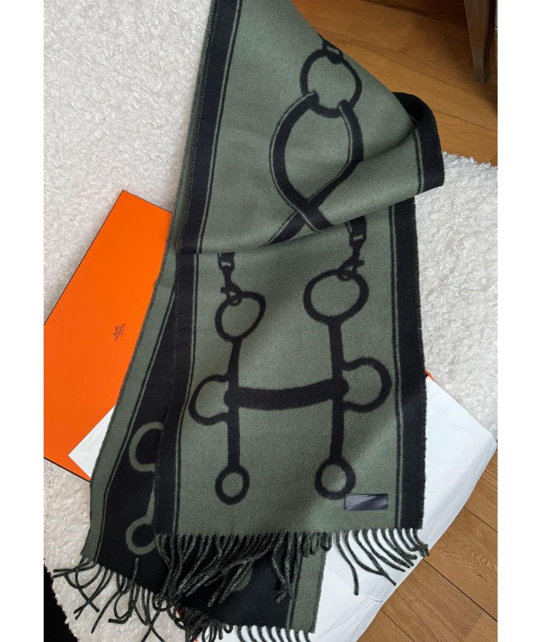 HERMES Зеленый кашемировый шарф, фото 3