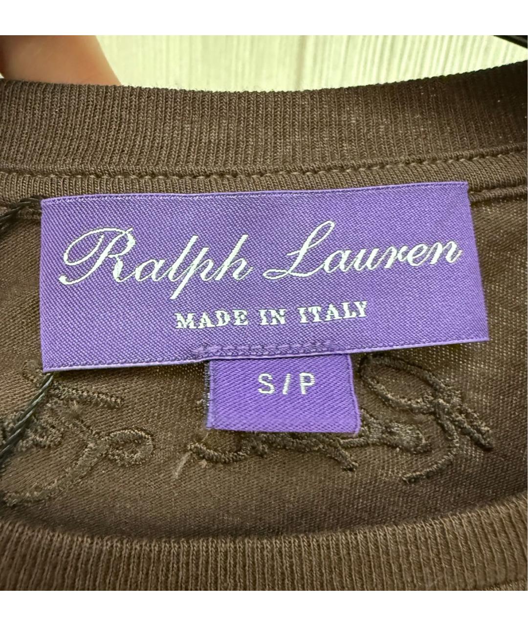 RALPH LAUREN PURPLE LABEL Коричневая хлопковая футболка, фото 3