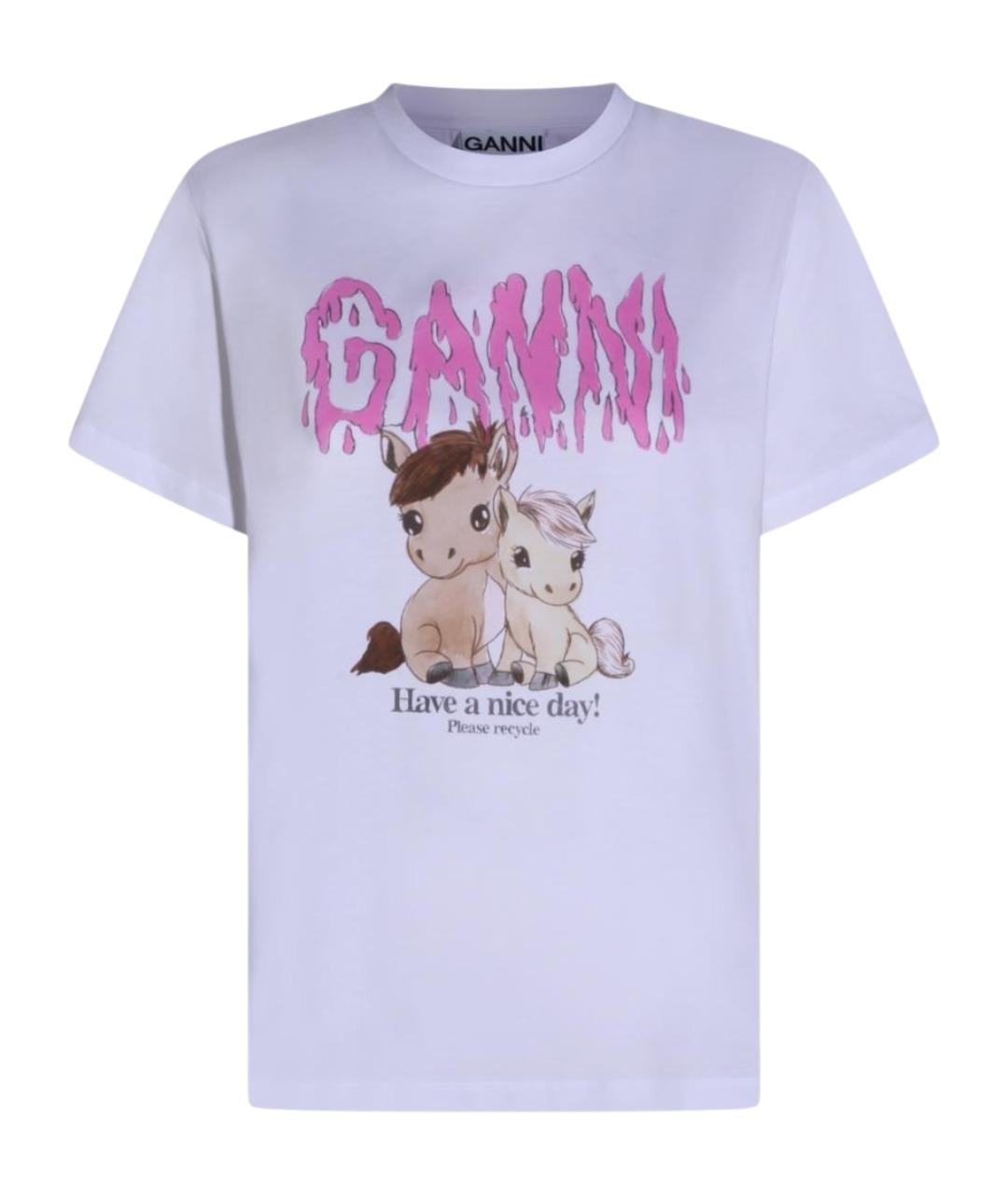 GANNI Белая хлопковая футболка, фото 1