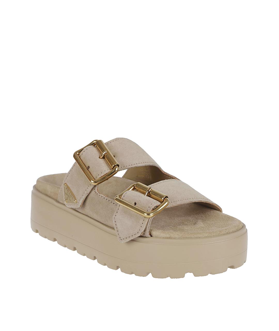 PRADA Бежевые кожаные сабо, фото 2