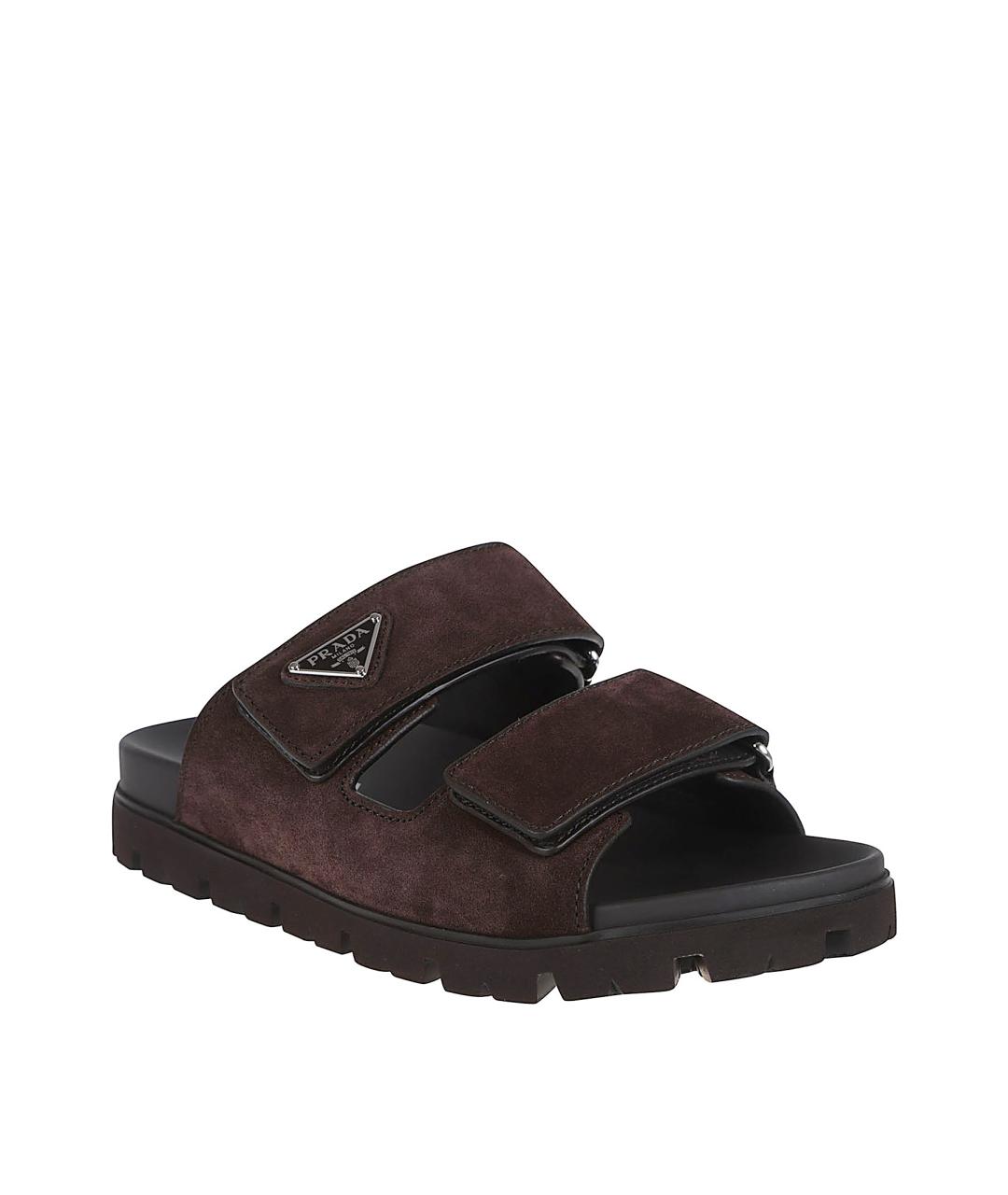 PRADA Коричневые кожаные шлепанцы, фото 2