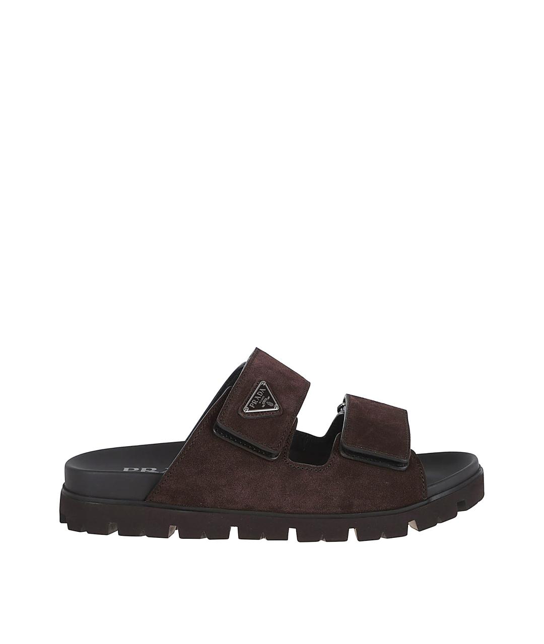 PRADA Коричневые кожаные шлепанцы, фото 1