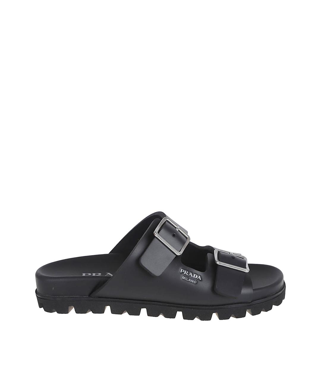 PRADA Черные резиновые шлепанцы, фото 1