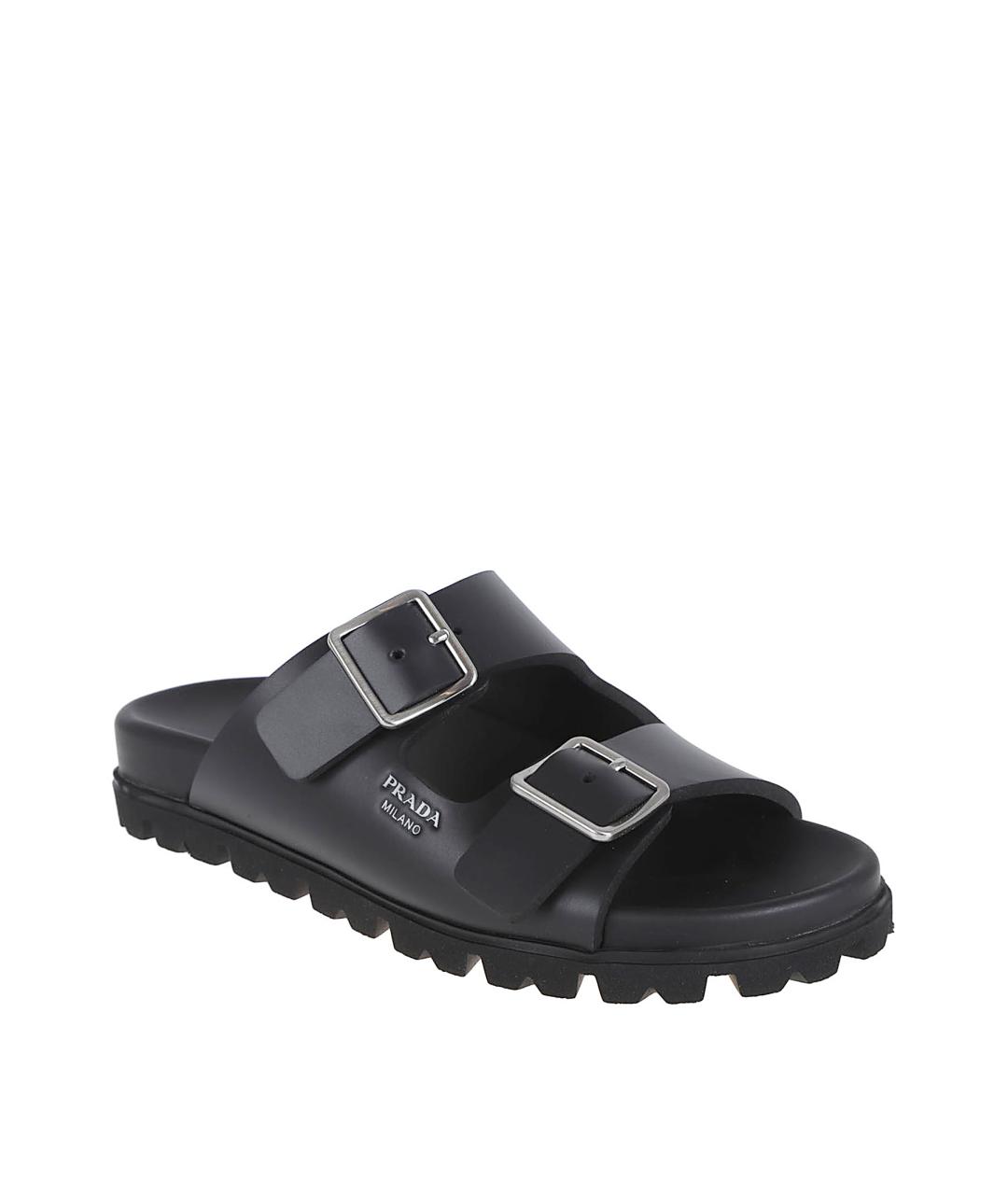 PRADA Черные резиновые шлепанцы, фото 2