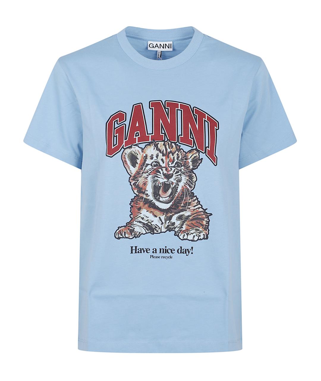 GANNI Голубая хлопковая футболка, фото 1