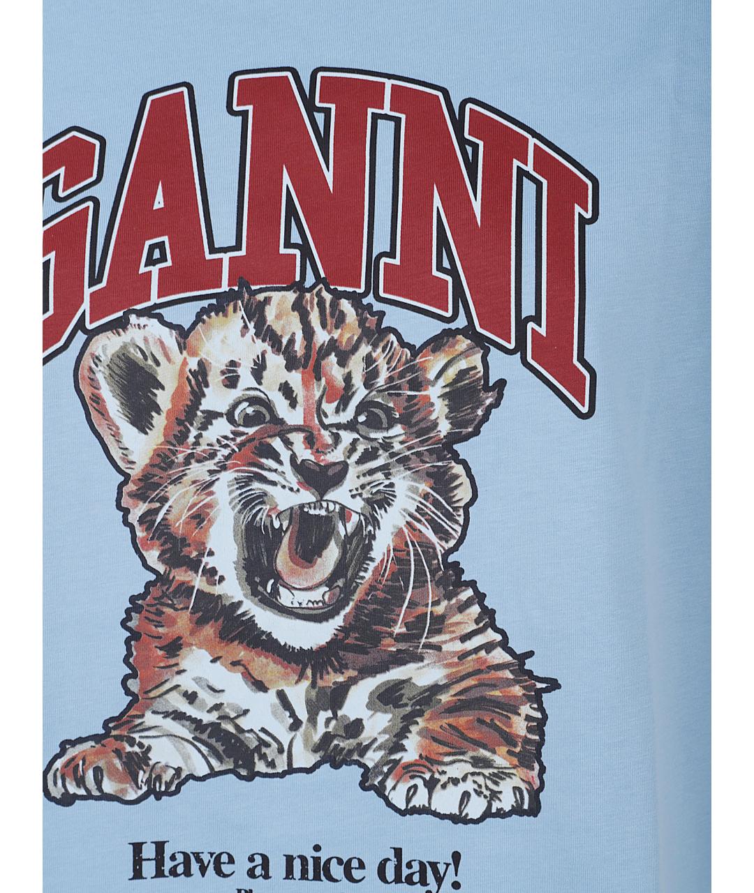 GANNI Голубая хлопковая футболка, фото 2