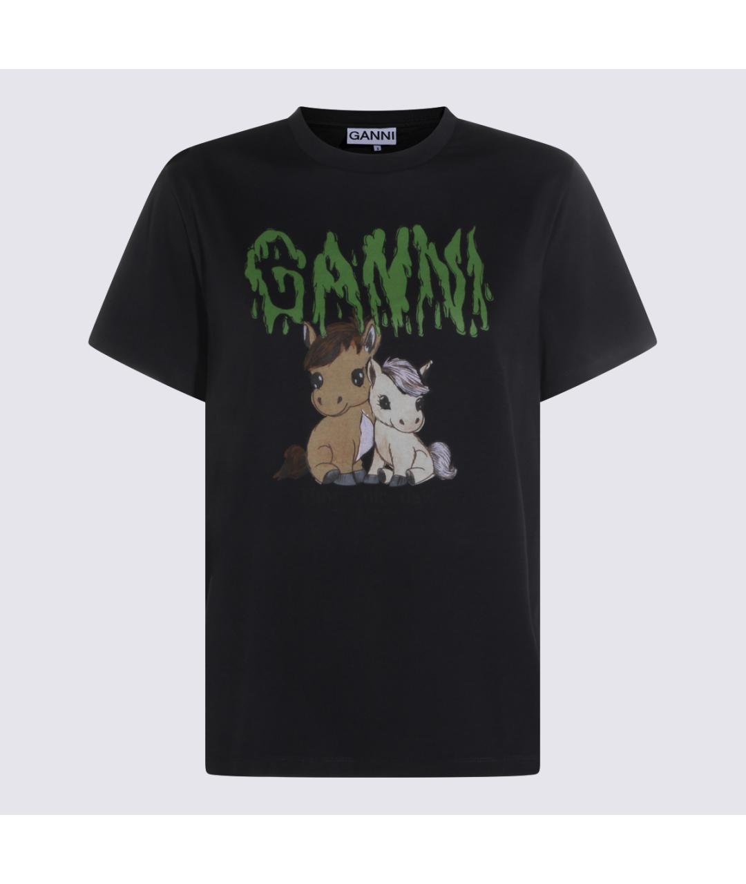 GANNI Черная хлопковая футболка, фото 4