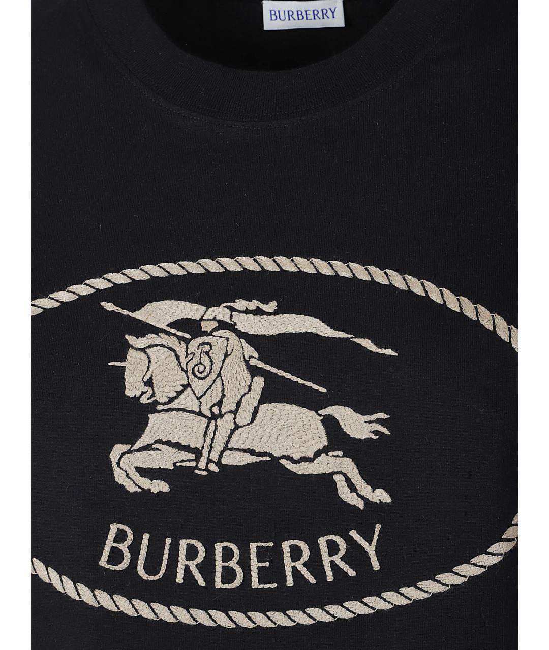 BURBERRY Черная хлопковая футболка, фото 2