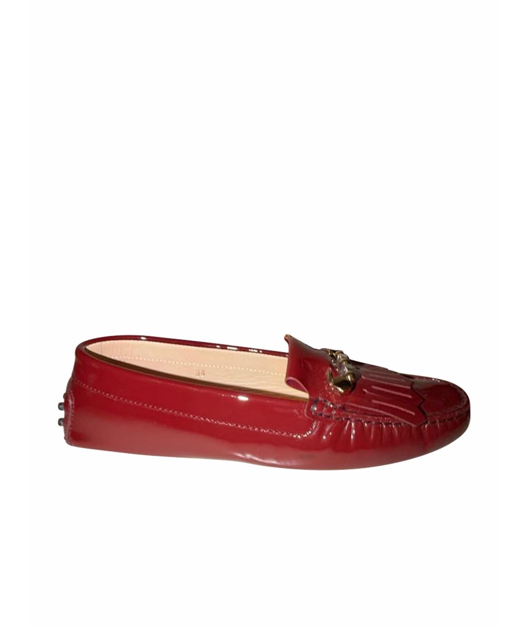 TOD'S Бордовые мокасины из лакированной кожи, фото 1