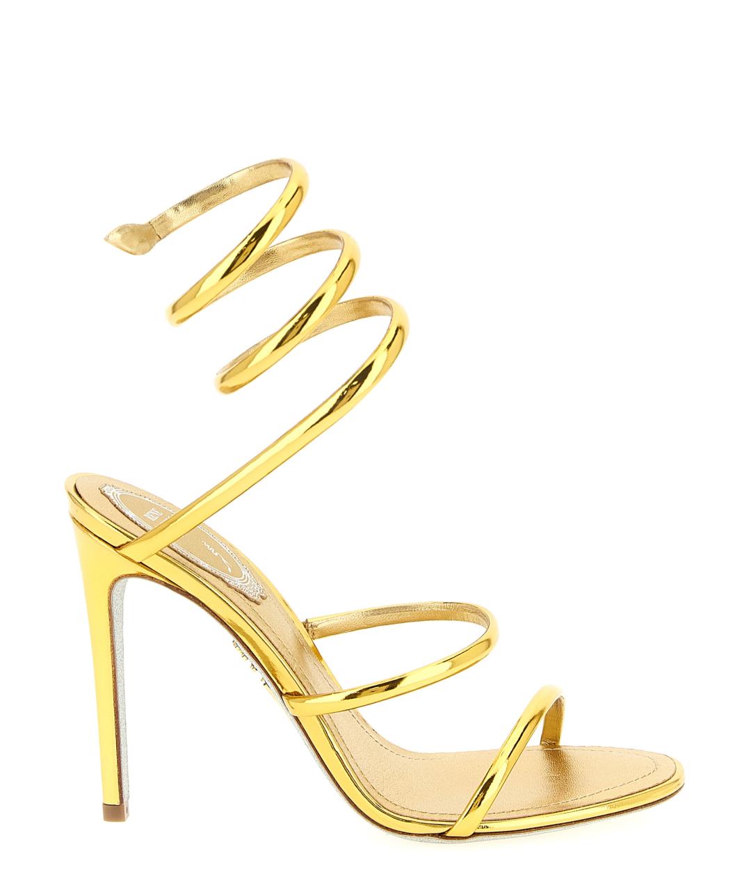 RENE CAOVILLA Золотые кожаные босоножки, фото 1