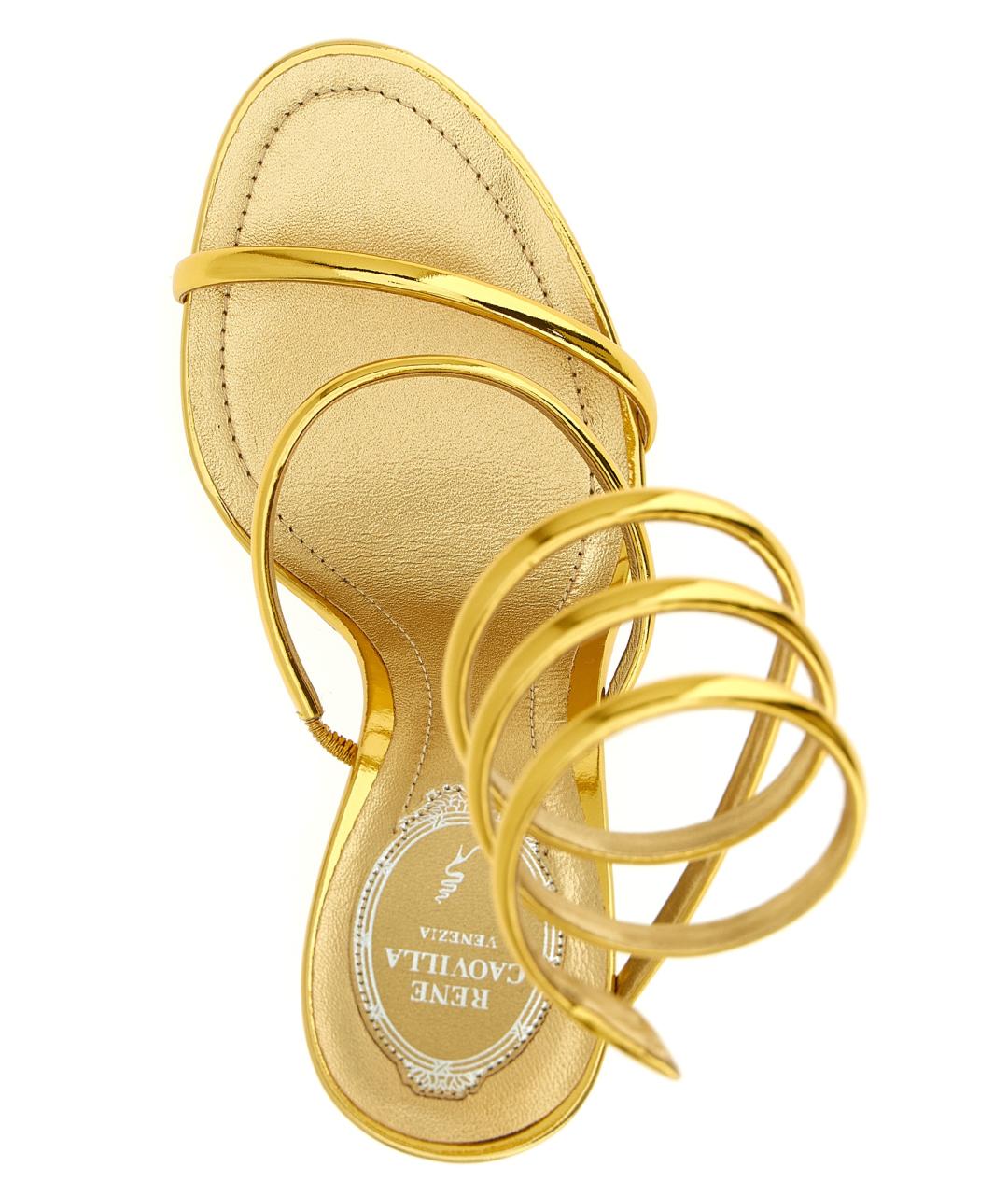 RENE CAOVILLA Золотые кожаные босоножки, фото 4