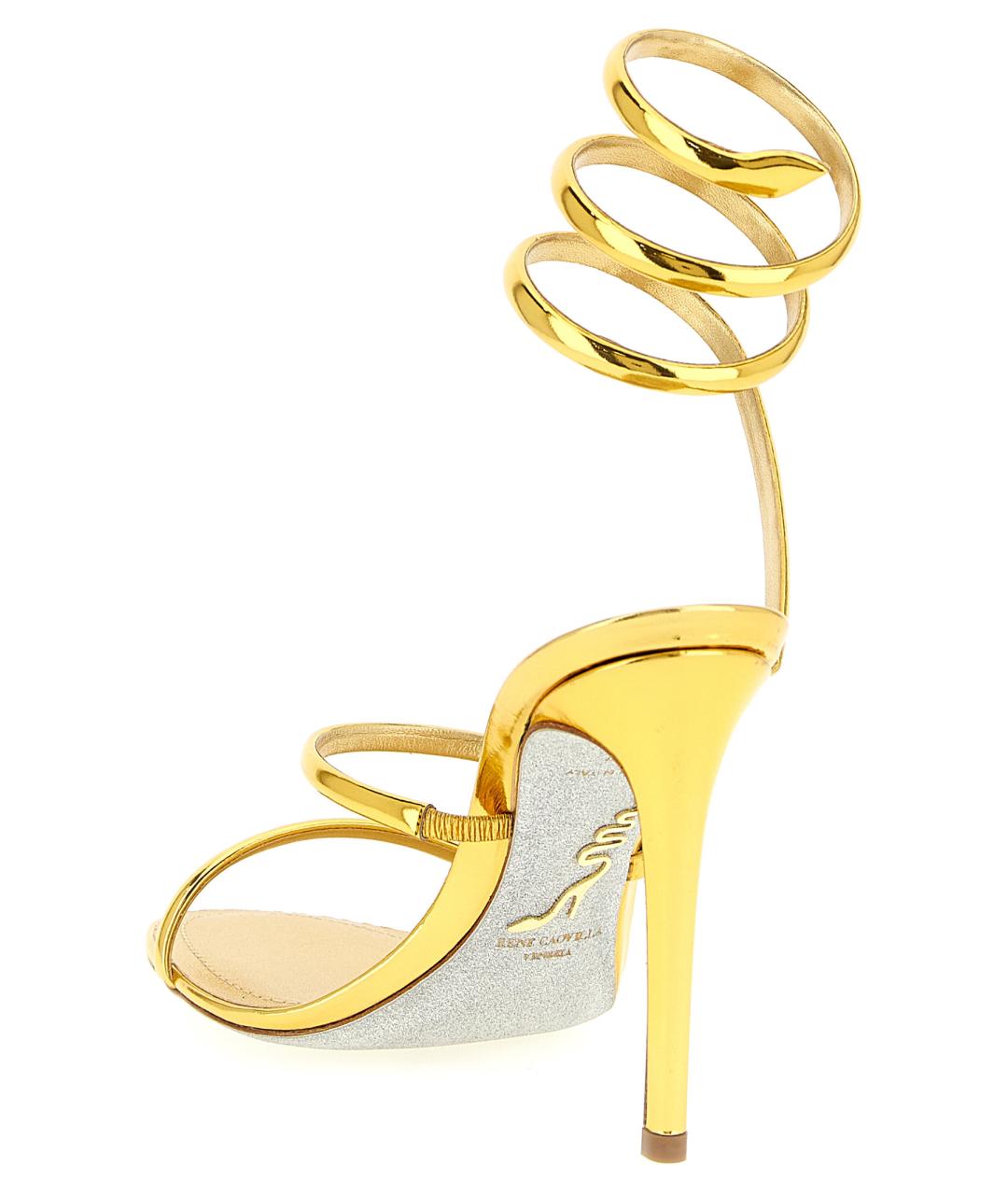 RENE CAOVILLA Золотые кожаные босоножки, фото 3