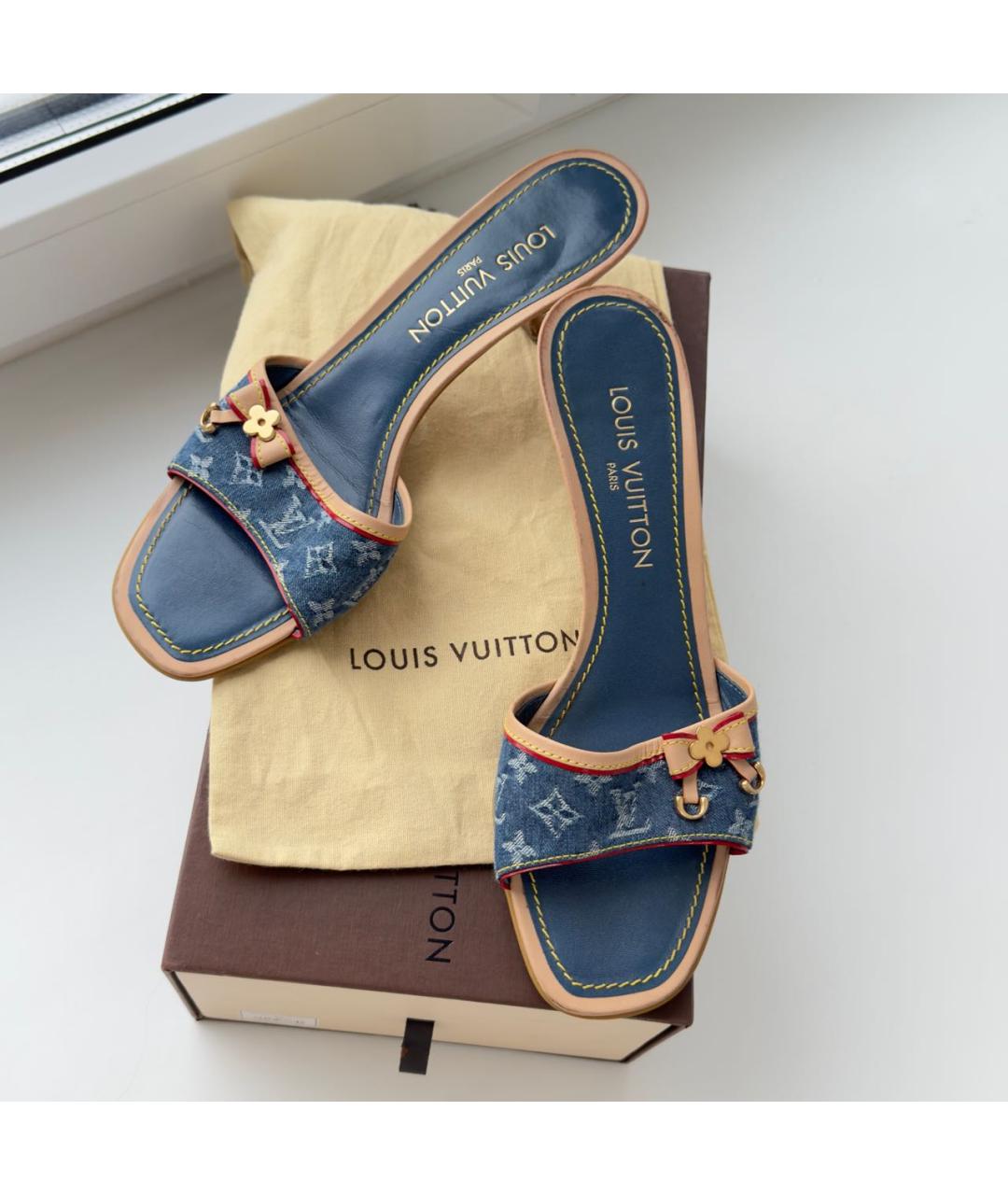 LOUIS VUITTON Синие текстильные мюли, фото 2