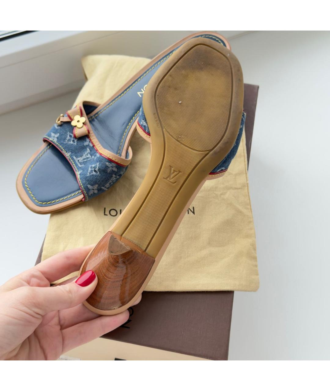 LOUIS VUITTON Синие текстильные мюли, фото 6
