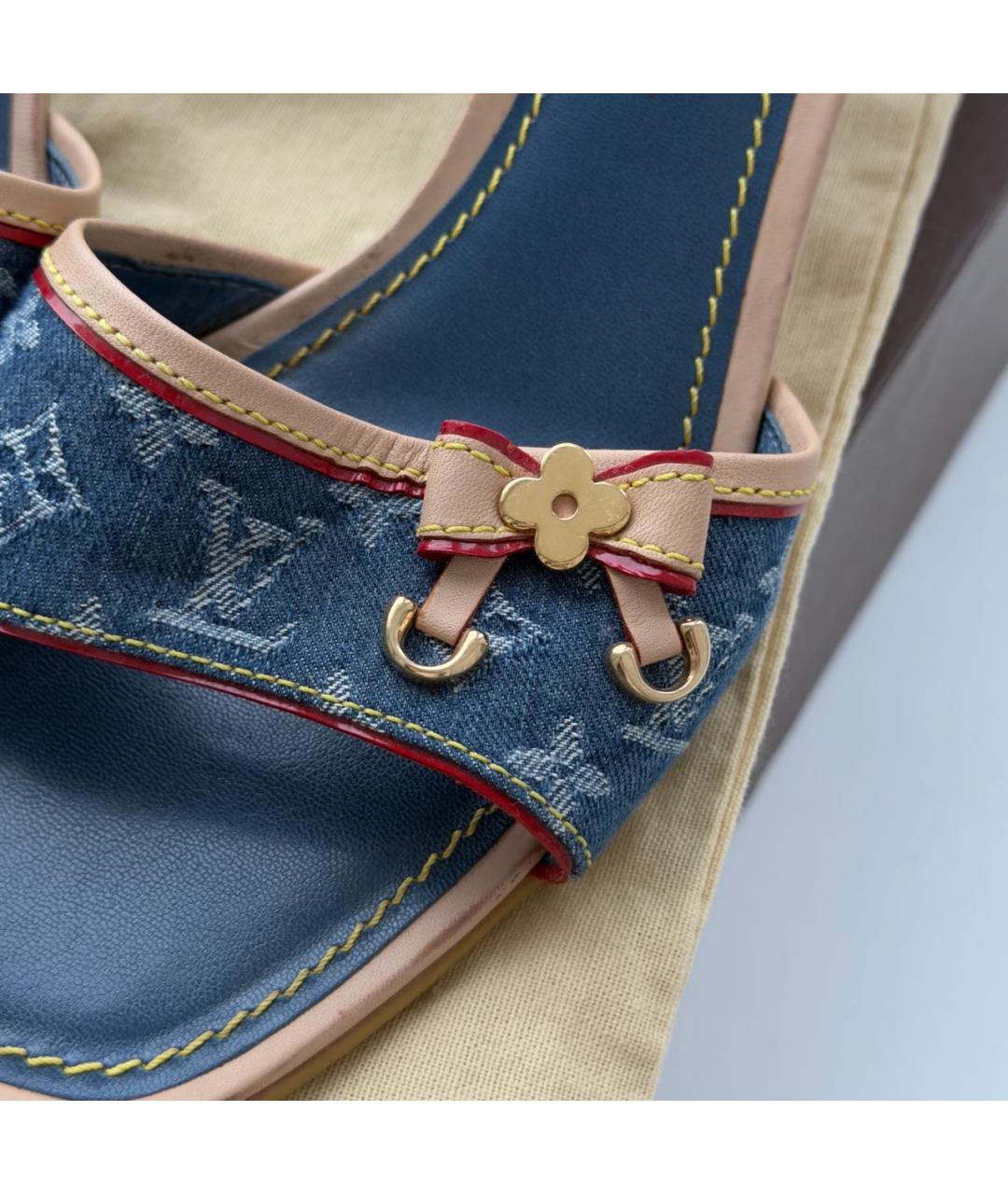 LOUIS VUITTON Синие текстильные мюли, фото 7