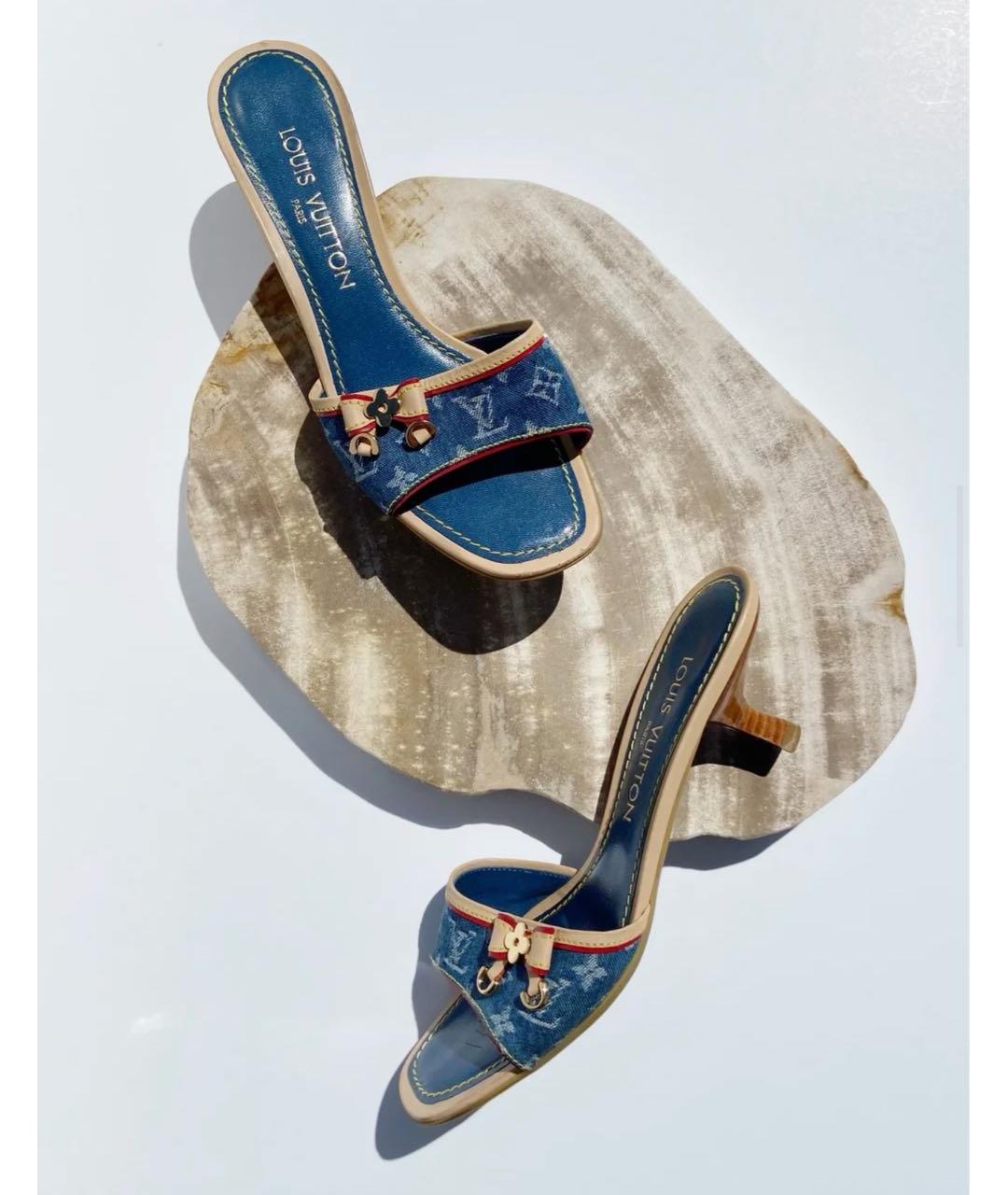 LOUIS VUITTON Синие текстильные мюли, фото 5