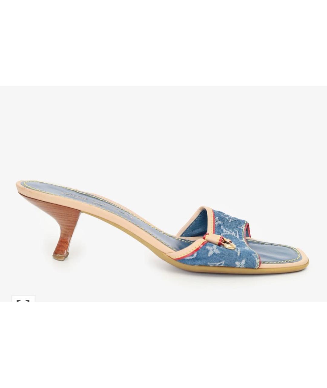 LOUIS VUITTON Синие текстильные мюли, фото 9