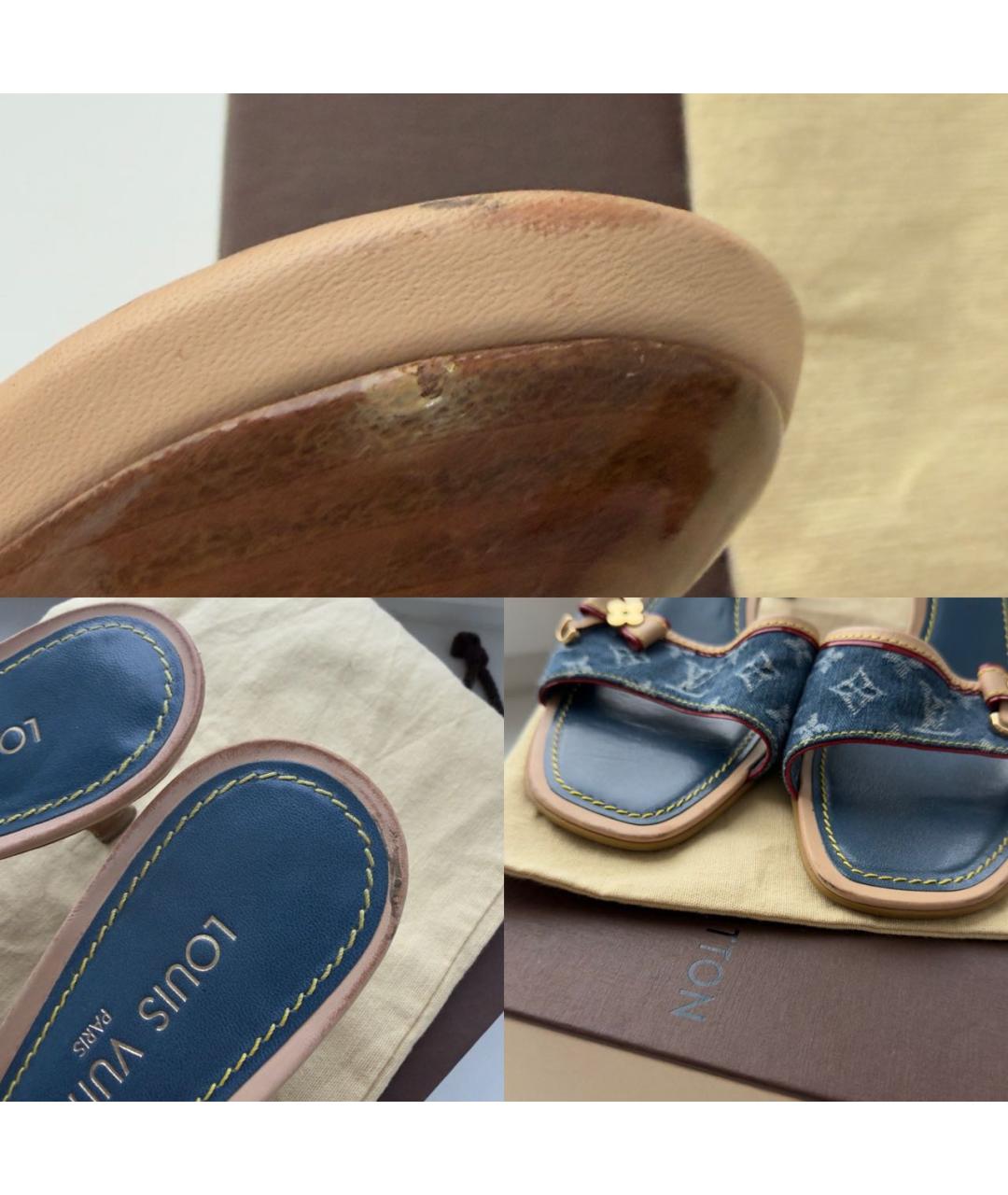 LOUIS VUITTON Синие текстильные мюли, фото 8