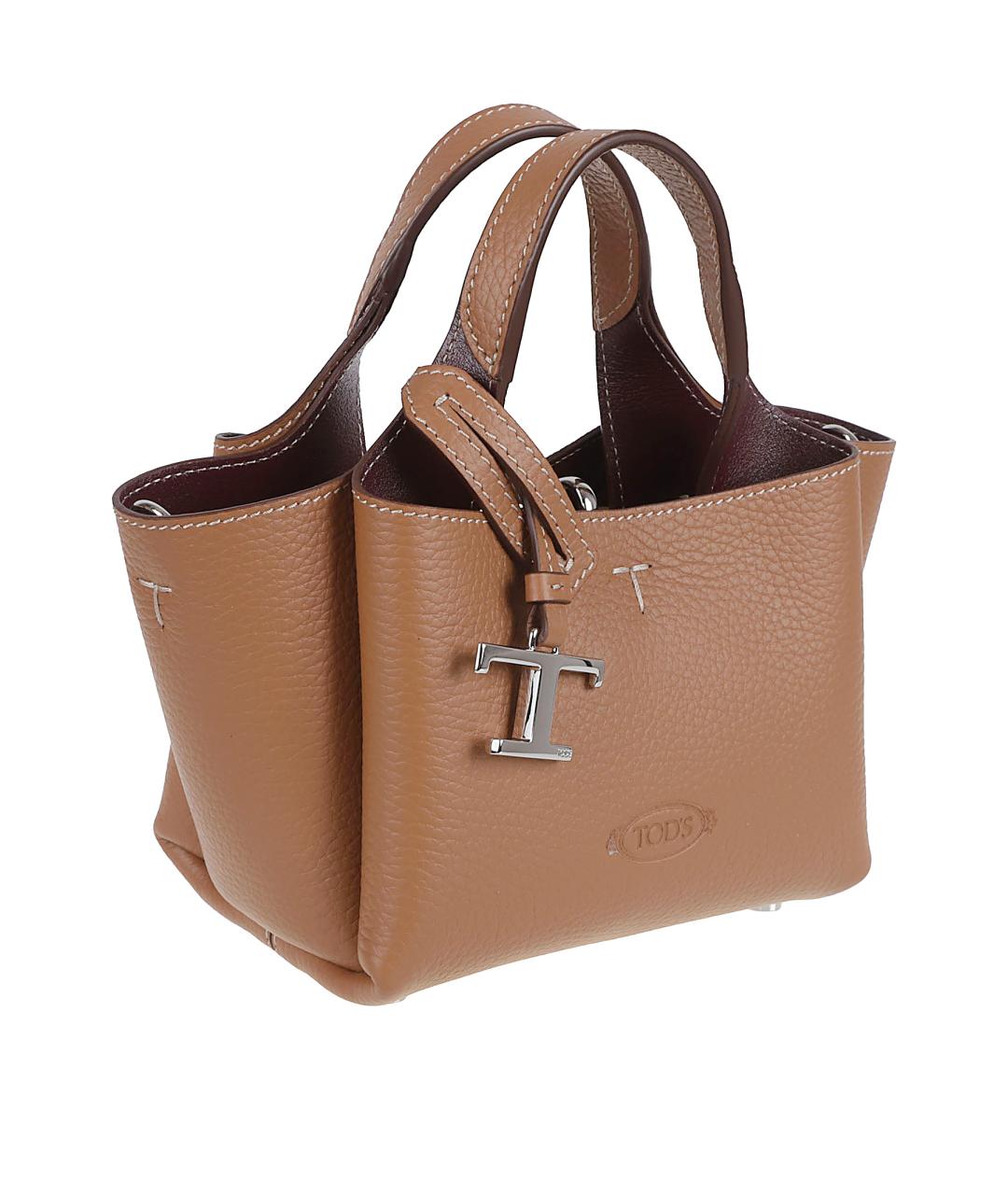 TOD'S Бежевая кожаная сумка тоут, фото 3