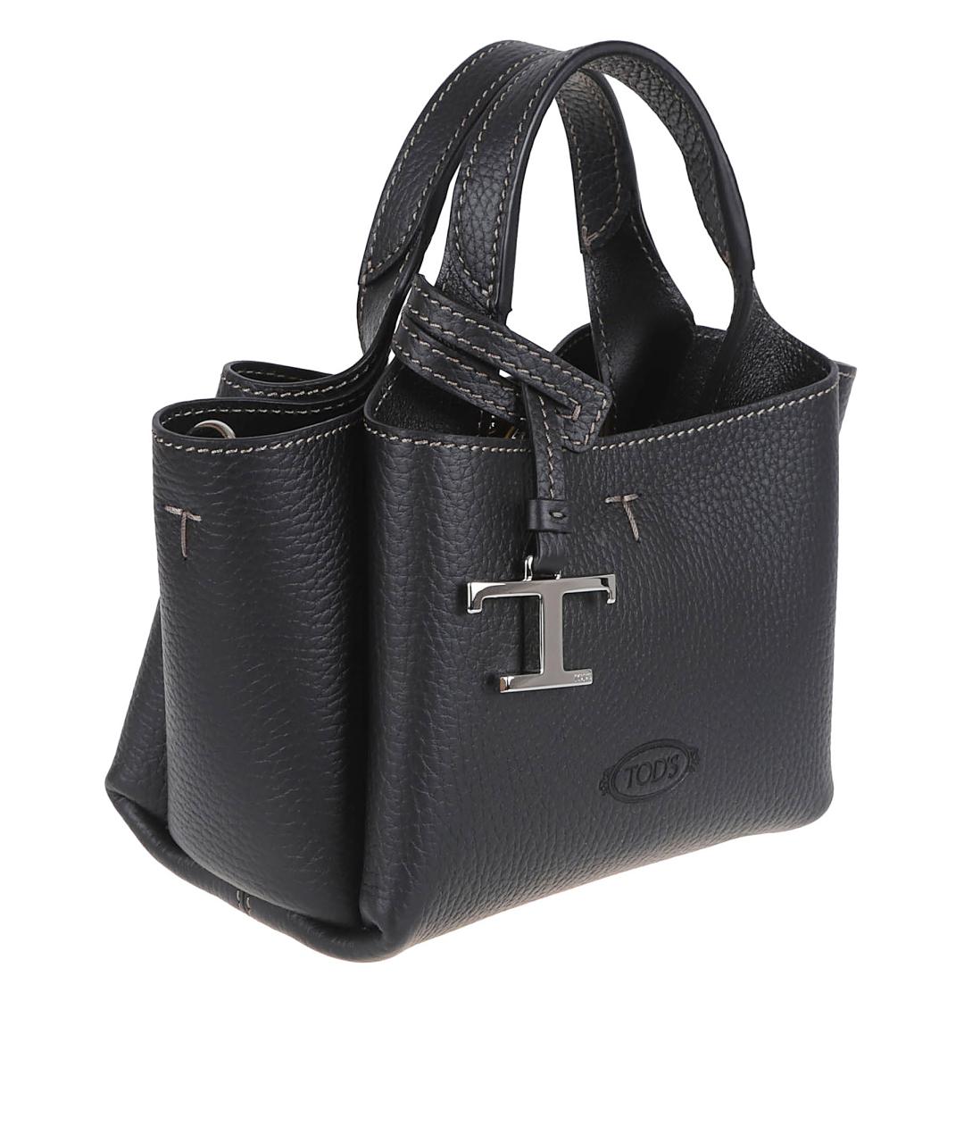 TOD'S Черная кожаная сумка тоут, фото 3