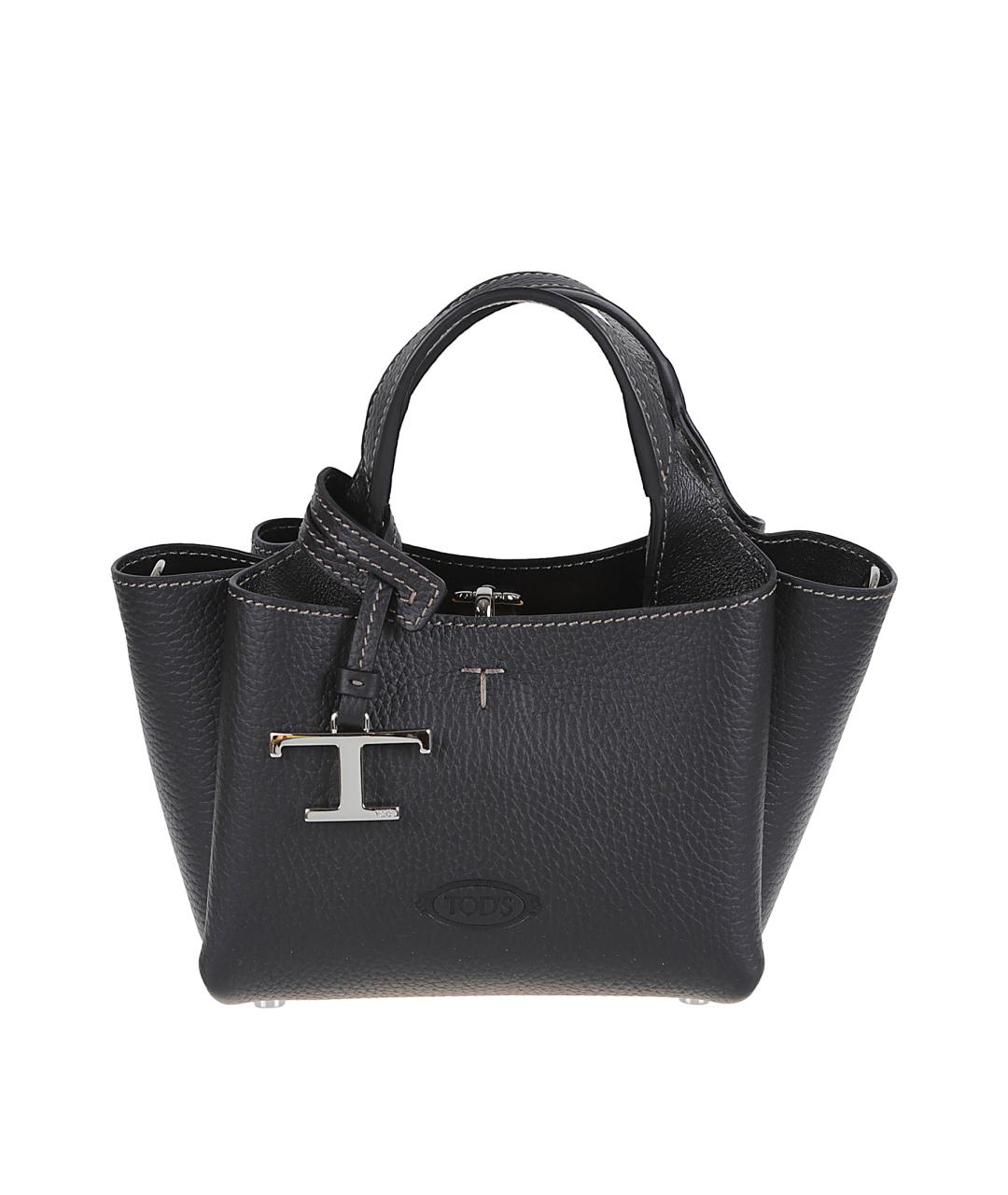 TOD'S Черная кожаная сумка тоут, фото 1