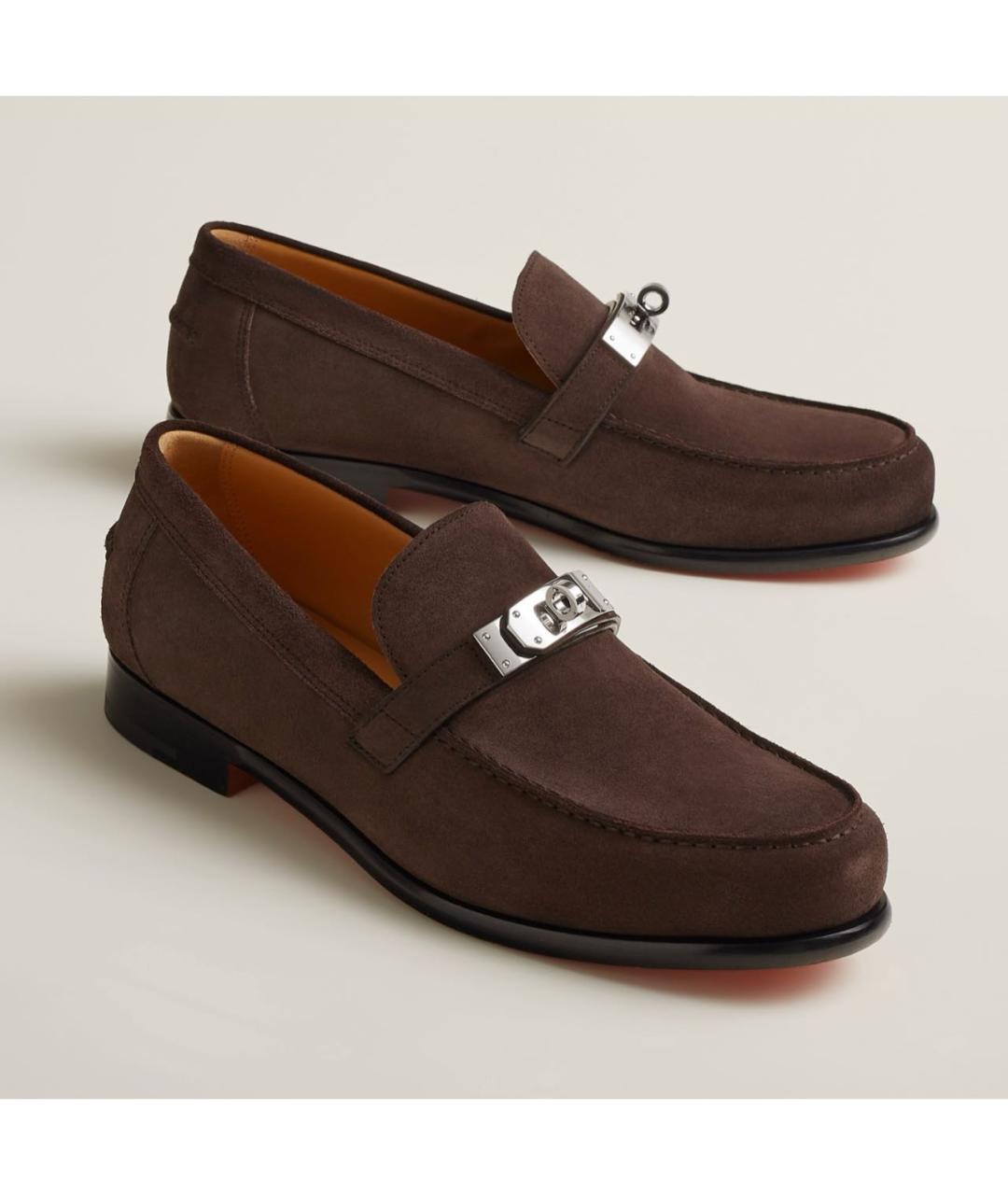 HERMES Коричневые замшевые лоферы, фото 2