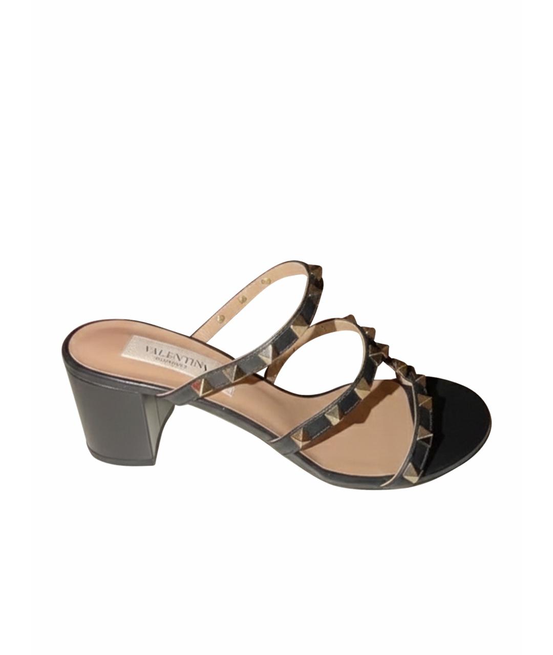 VALENTINO Черные кожаные мюли, фото 1