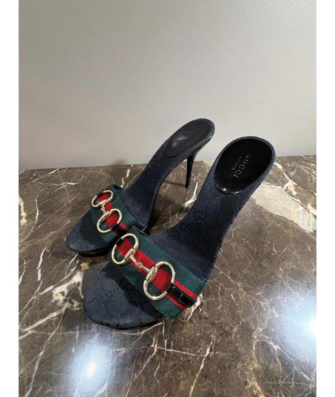 GUCCI Черные текстильные мюли, фото 2