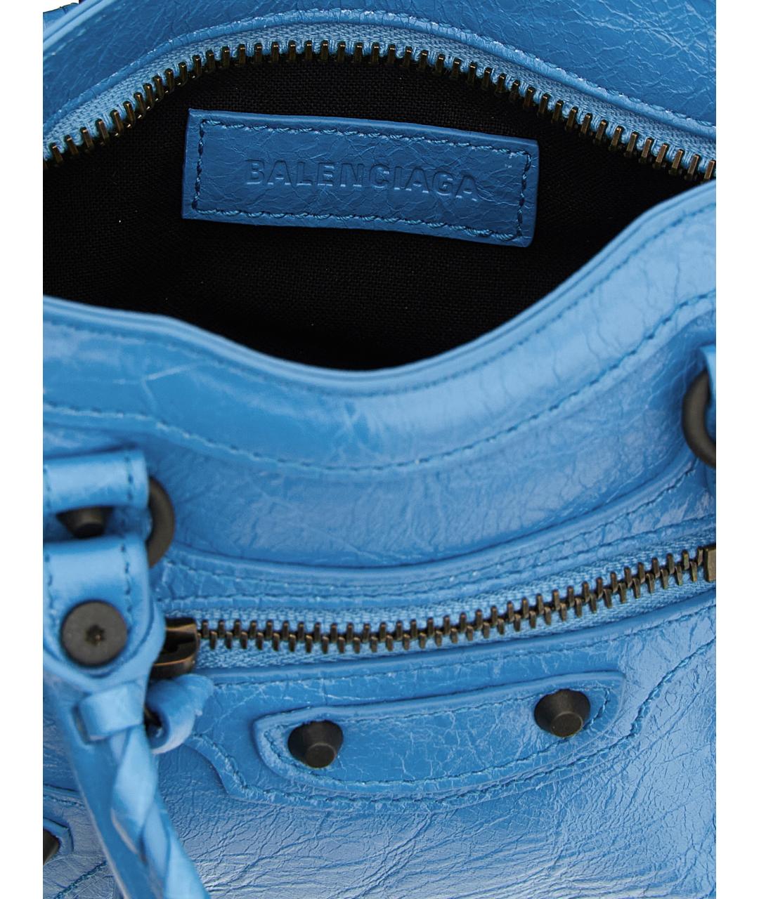 BALENCIAGA Голубая кожаная сумка тоут, фото 4