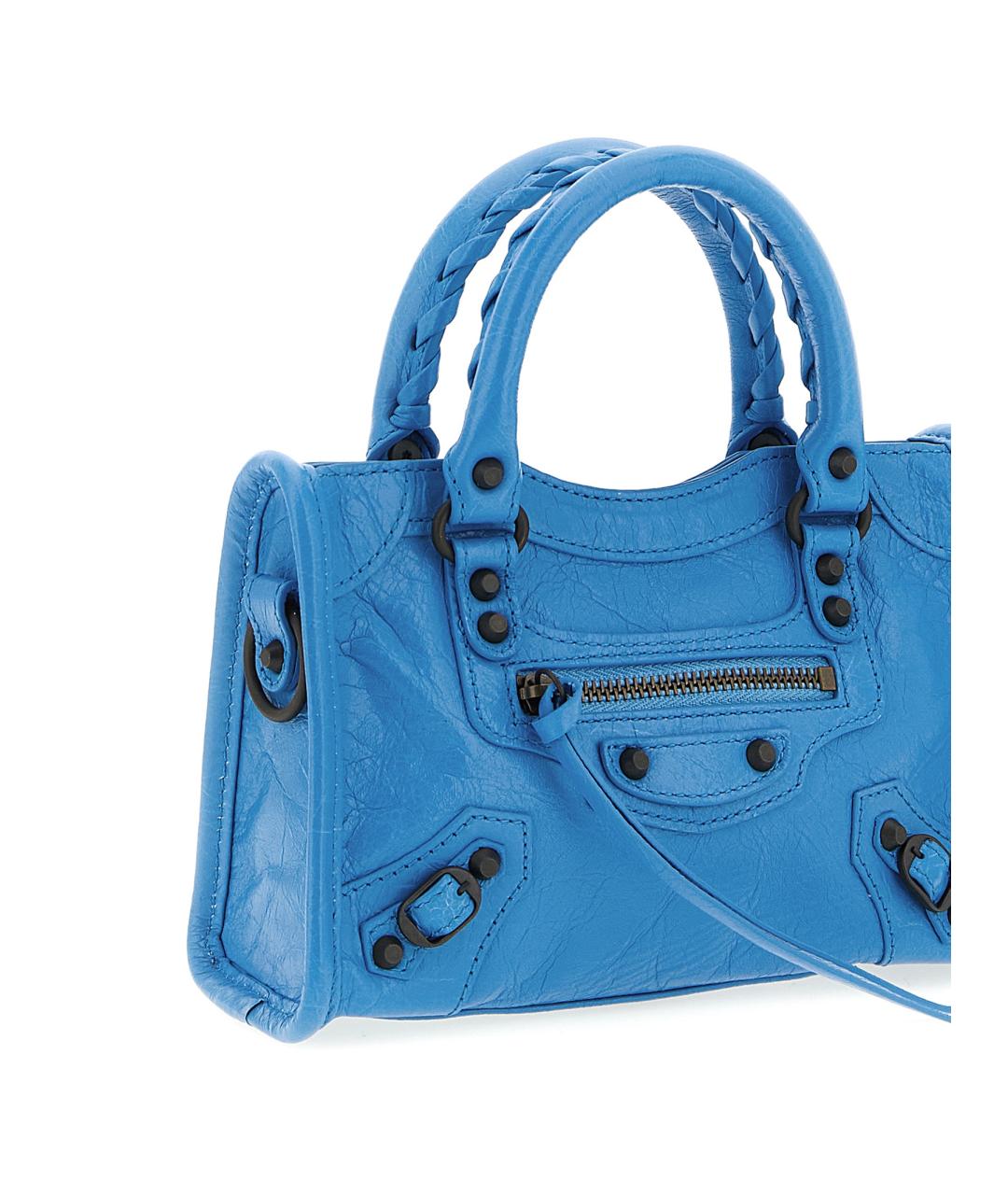 BALENCIAGA Голубая кожаная сумка тоут, фото 3