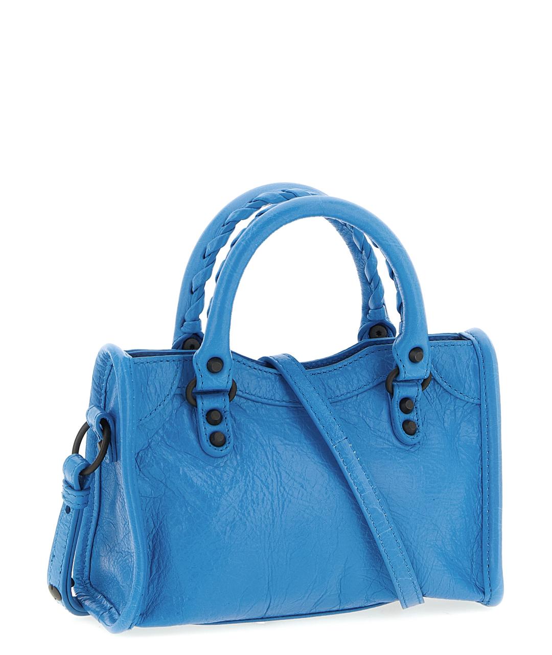 BALENCIAGA Голубая кожаная сумка тоут, фото 2