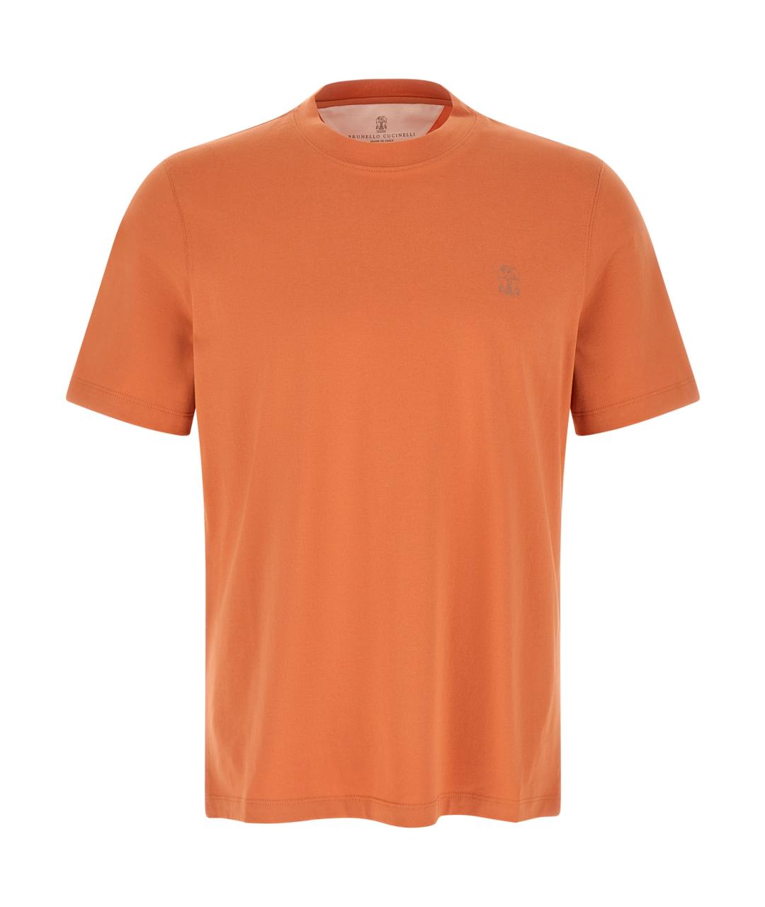 BRUNELLO CUCINELLI Оранжевая хлопковая футболка, фото 1