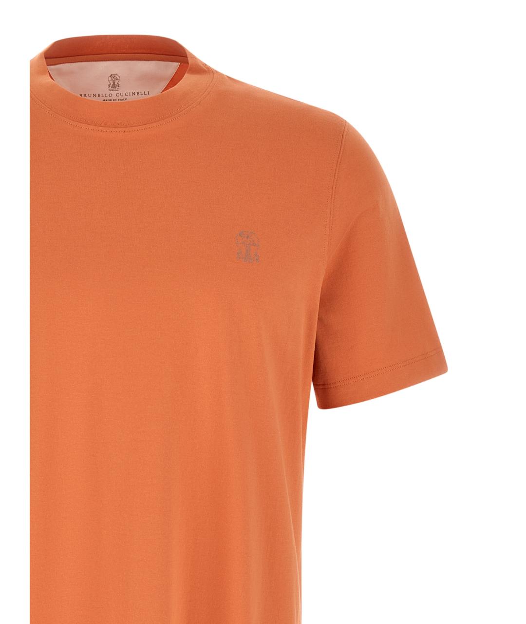 BRUNELLO CUCINELLI Оранжевая хлопковая футболка, фото 3