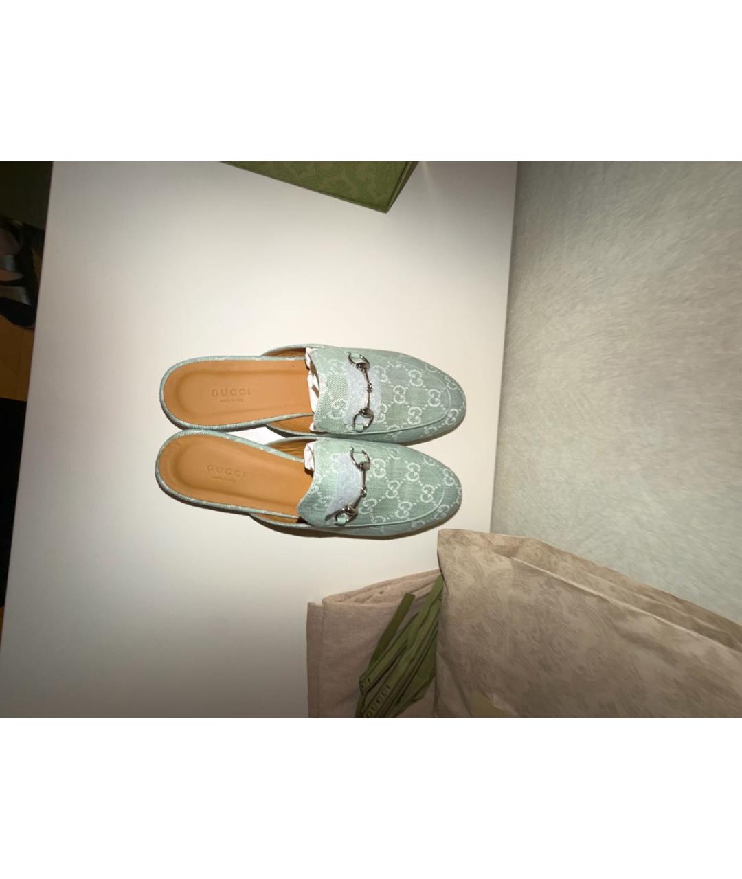 GUCCI Салатовые текстильные мюли, фото 3