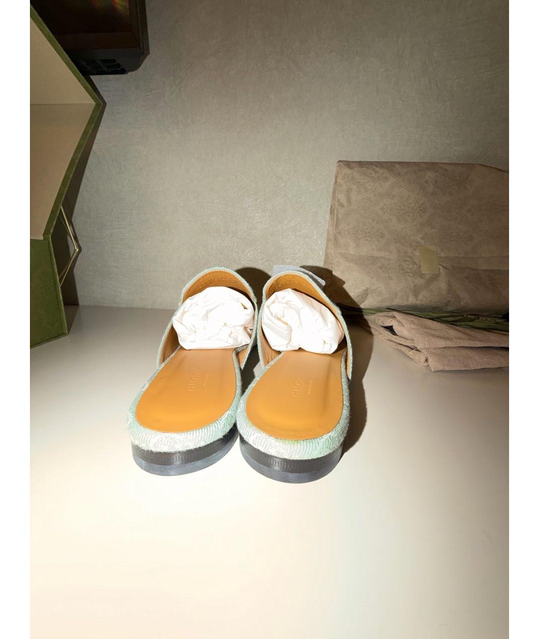 GUCCI Салатовые текстильные мюли, фото 4