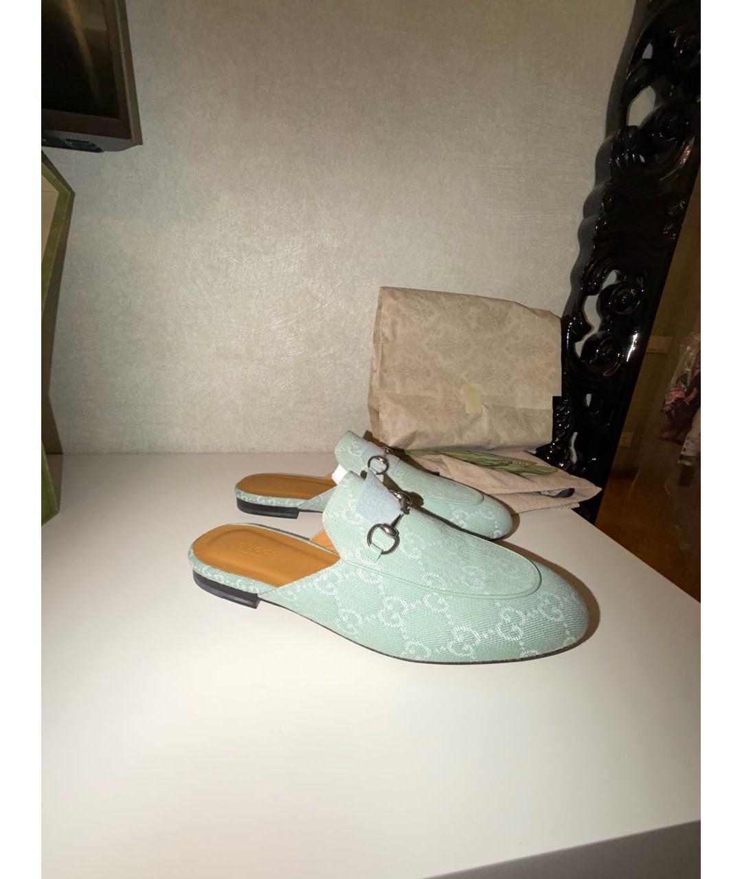 GUCCI Салатовые текстильные мюли, фото 6