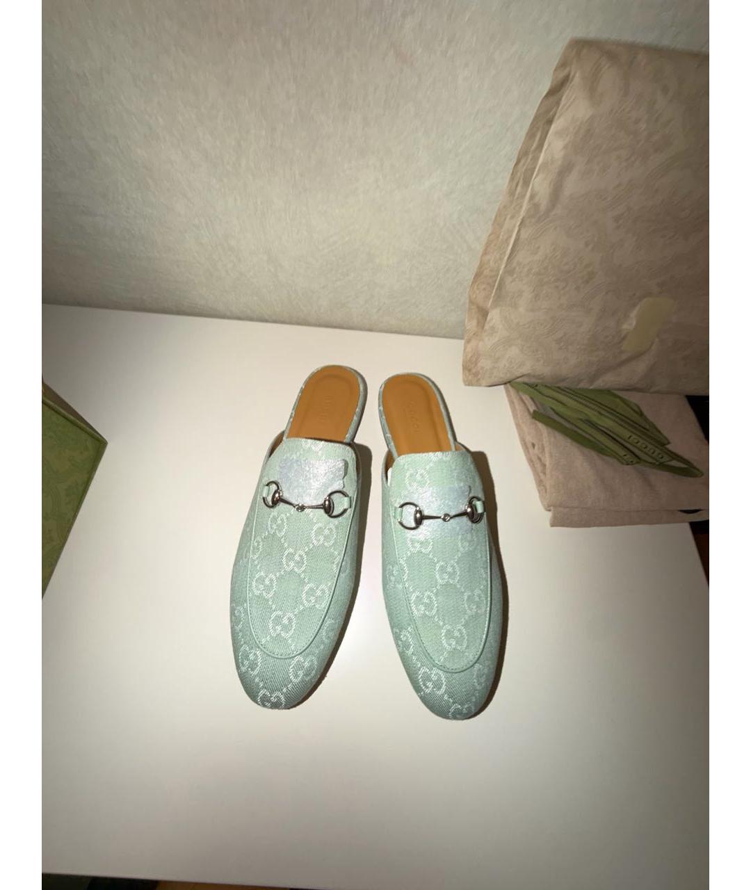 GUCCI Салатовые текстильные мюли, фото 2