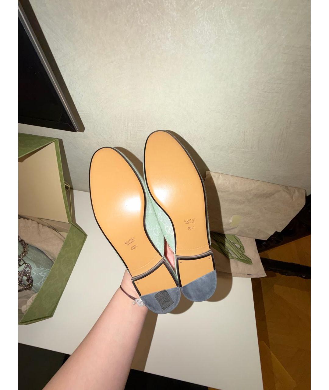 GUCCI Салатовые текстильные мюли, фото 5